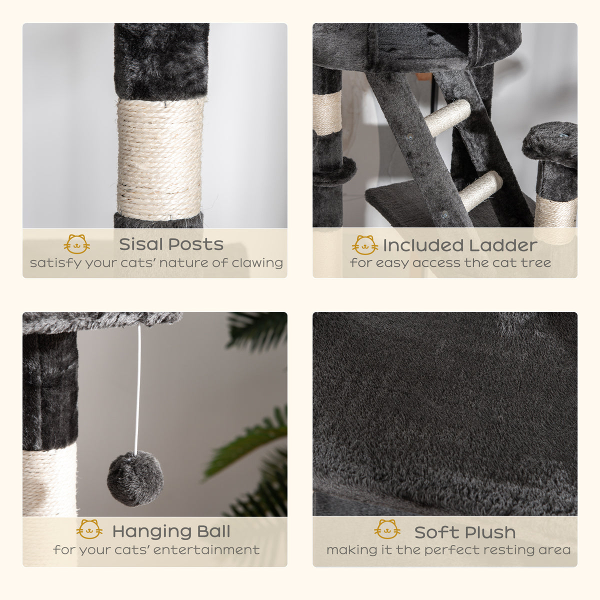Floor to Ceiling Cat Tree - 94"-102" Multi-Level Condo Dark Grey-Cats-DECOROLALA