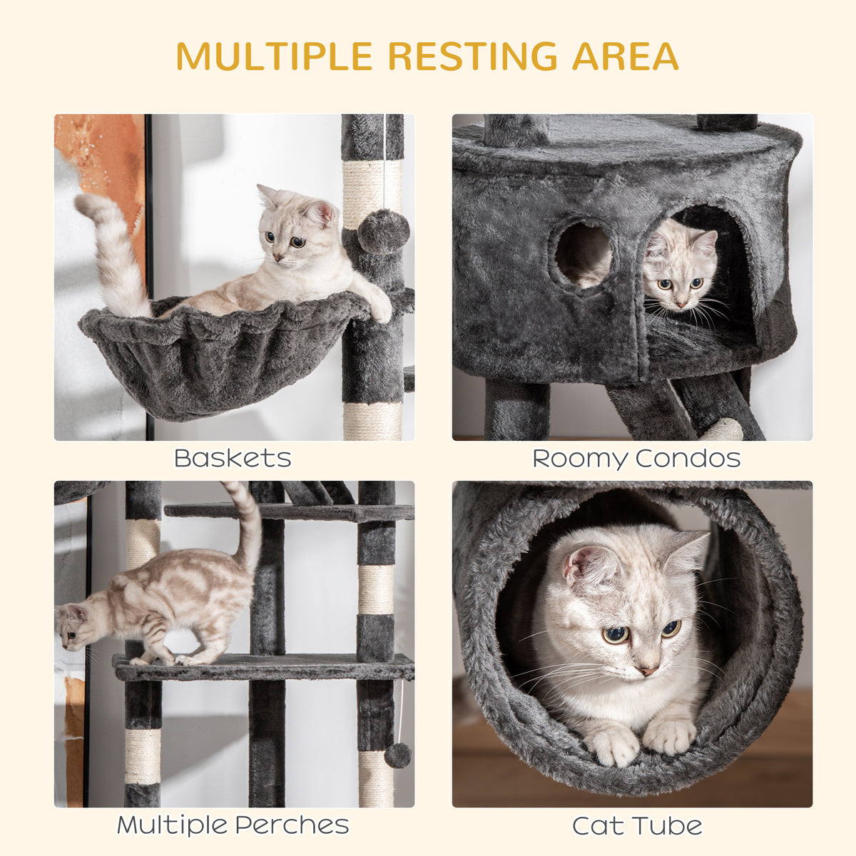 Floor to Ceiling Cat Tree - 94"-102" Multi-Level Condo Dark Grey-Cats-DECOROLALA
