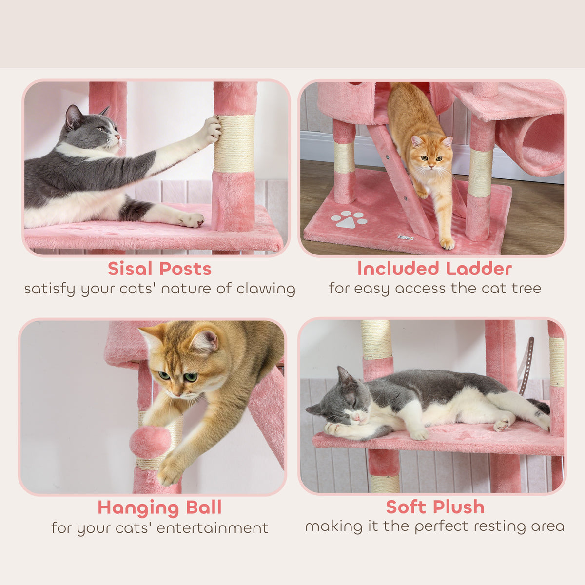 Floor to Ceiling Cat Tree - 94"-102" Multi-Level Condo Pink-Cats-DECOROLALA