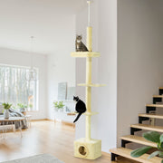 Floor to Ceiling Cat Tree - Adjustable 91-102" Tower, Beige-Cats-DECOROLALA