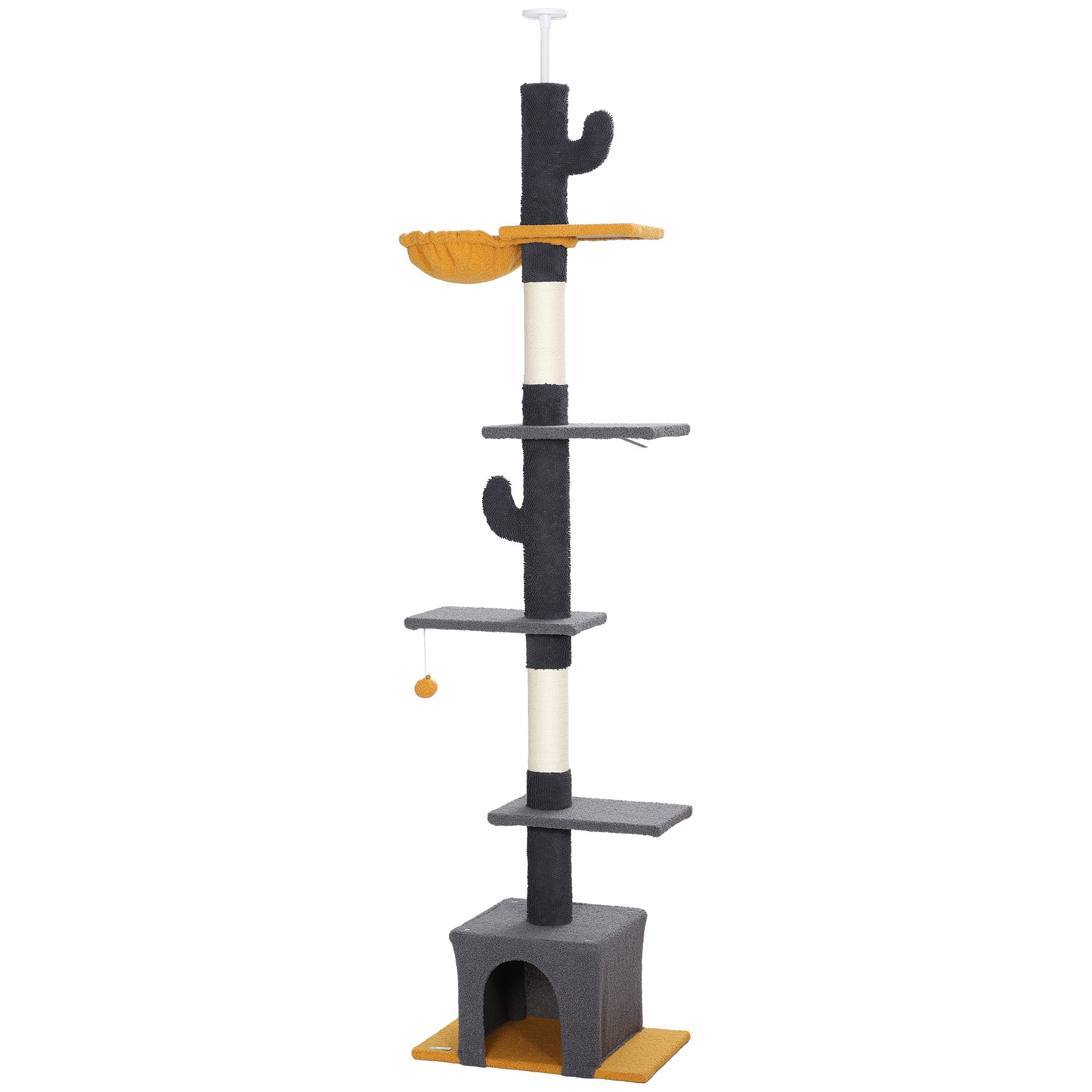 Floor to Ceiling Cat TreeTower with 90.5"-108" Adjustable Height, Scratching Posts, Hammock, Condo, Toy Ball, Dark Grey-Cats-DECOROLALA