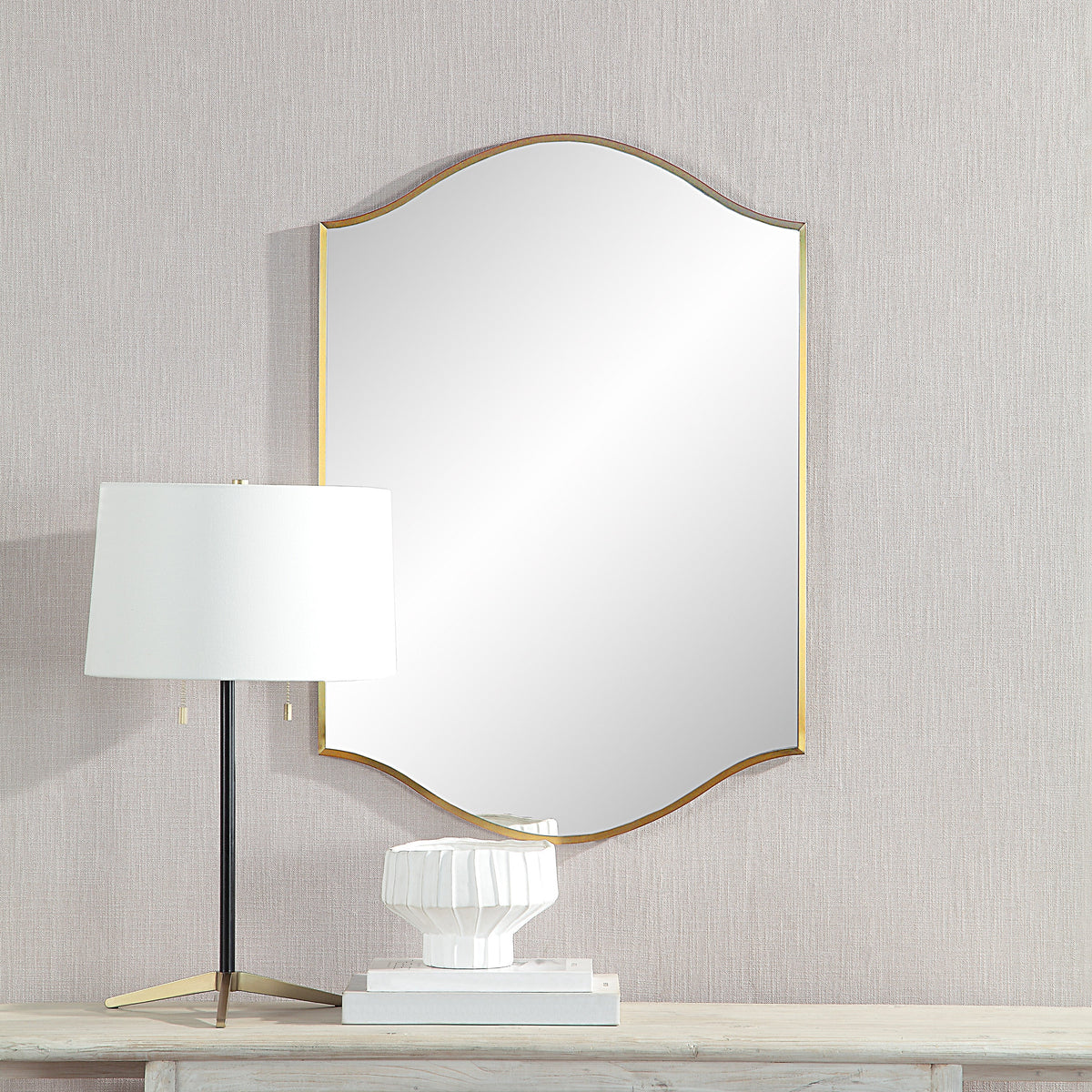 Florianne 36" Tall Rectangular Arch Mirror, Champagne-Mirrors-DECOROLALA