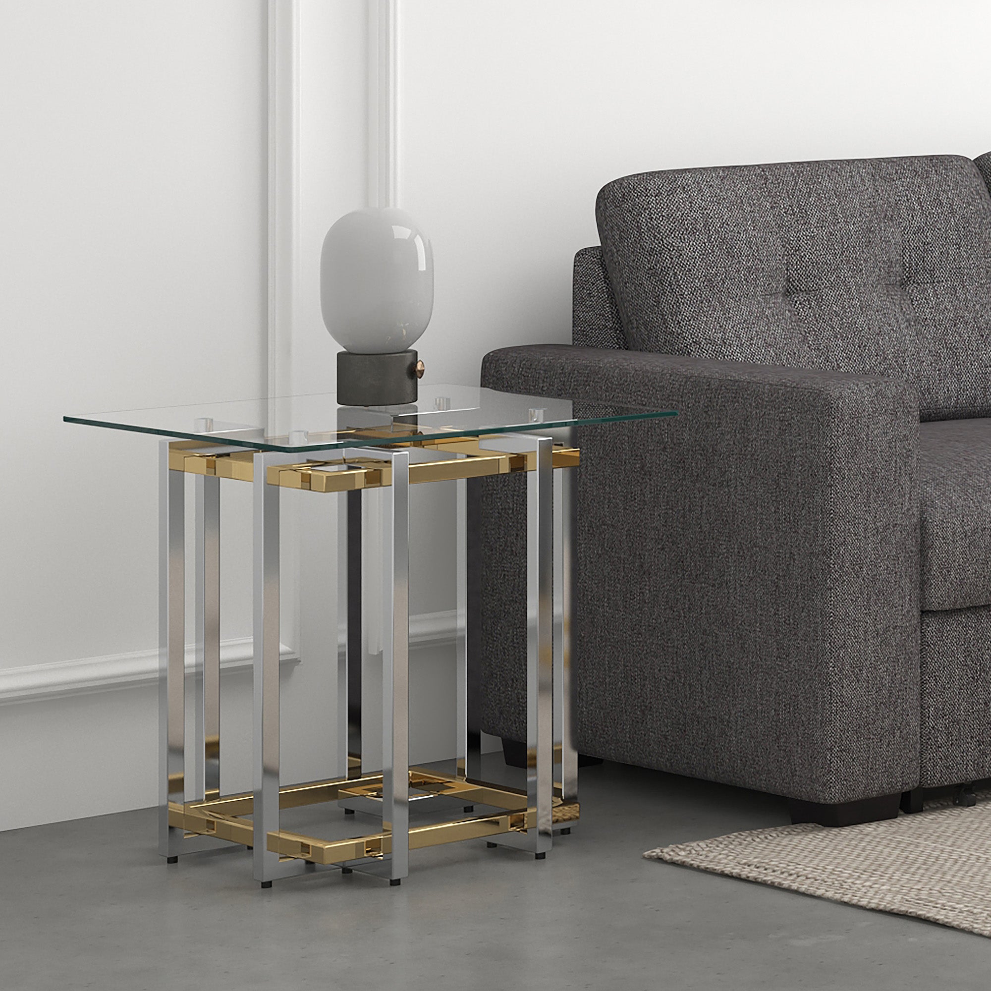 Florina Metal and Glass Accent Table - Silver and Gold-DECOROLALA