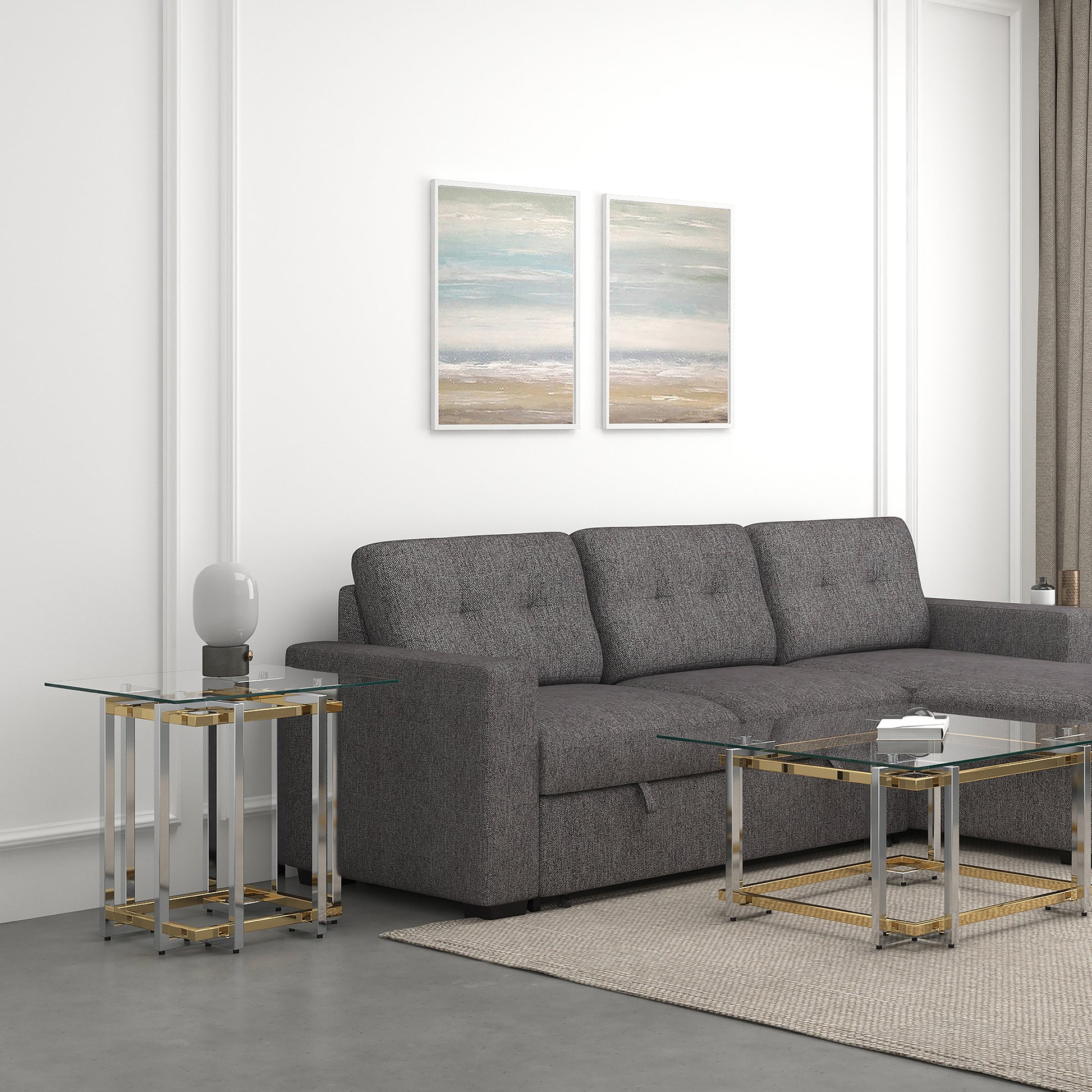 Florina Metal and Glass Accent Table - Silver and Gold-DECOROLALA