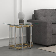 Florina Metal and Glass Accent Table - Silver and Gold-DECOROLALA