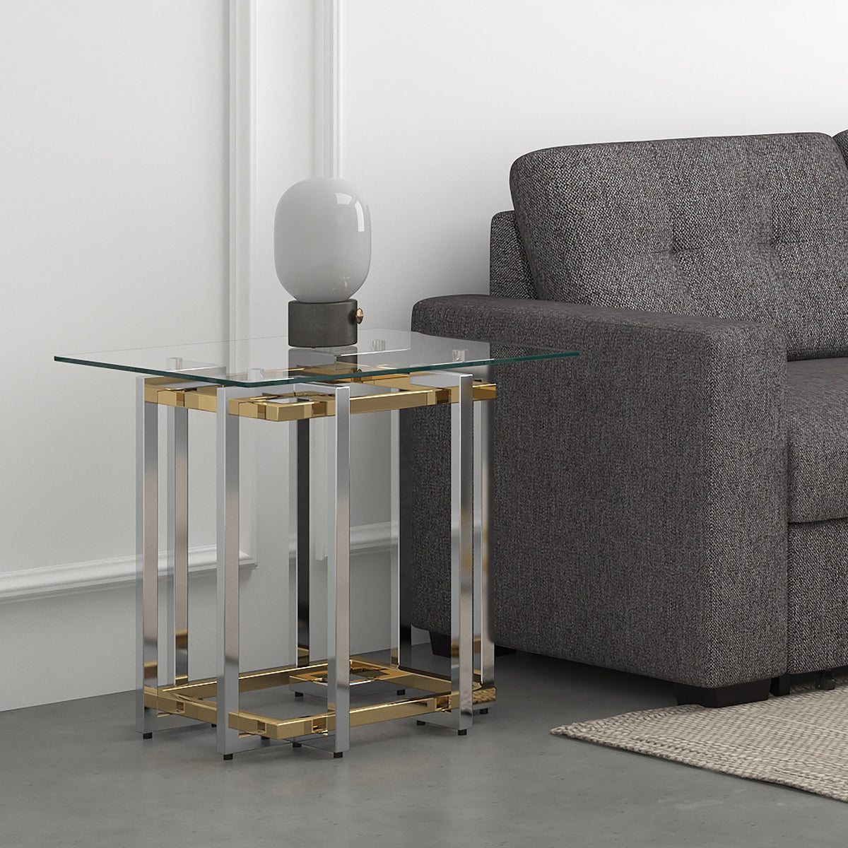 Florina Metal and Glass Accent Table - Silver and Gold-DECOROLALA
