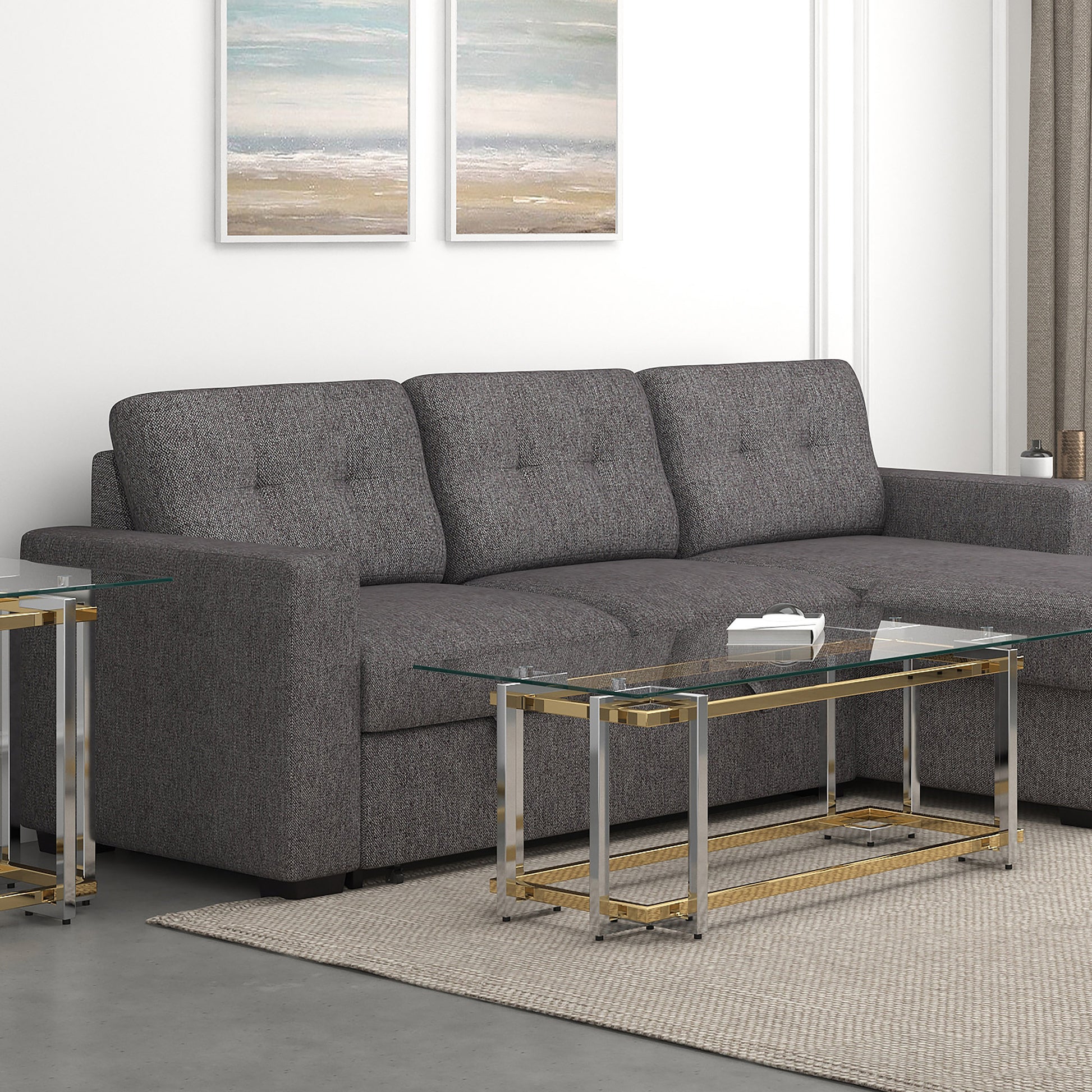 Florina Rectangular Coffee Table - Silver/Gold Metal and Glass-DECOROLALA
