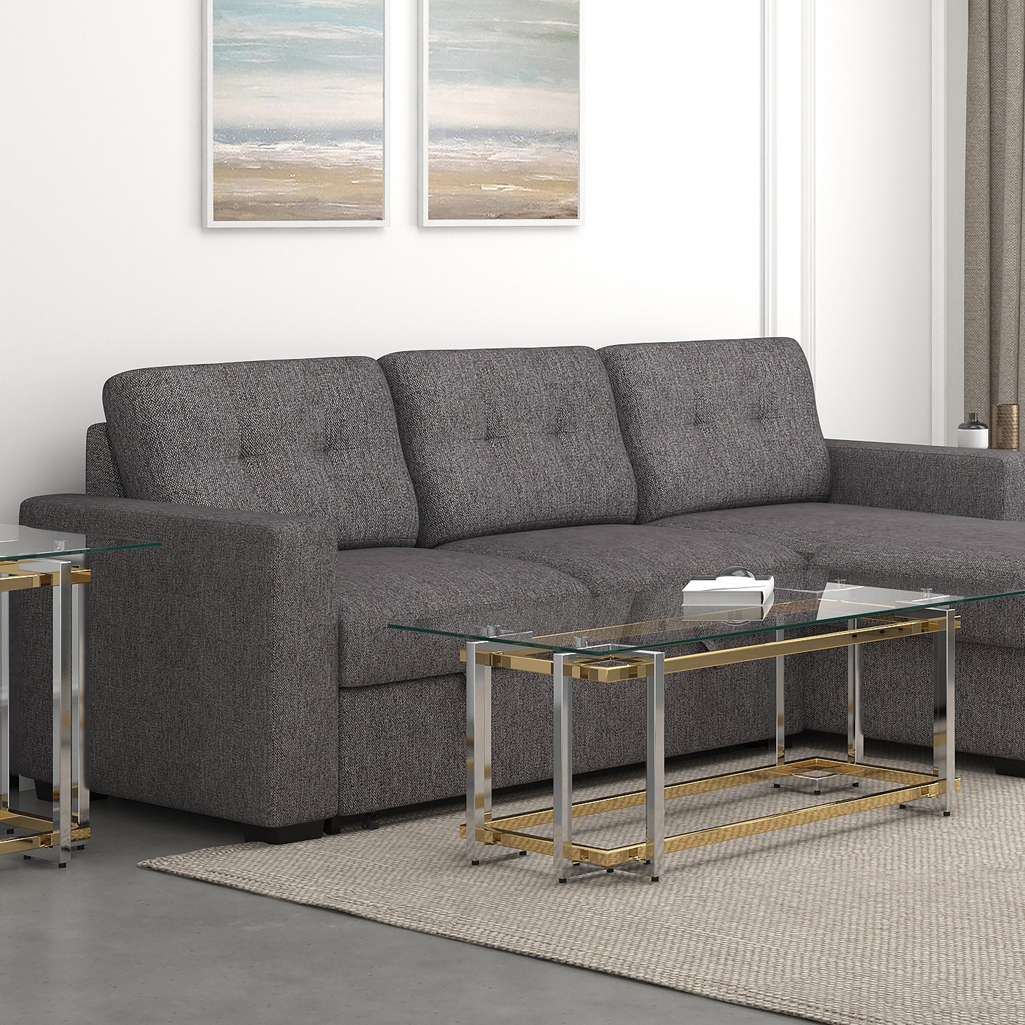 Florina Rectangular Coffee Table - Silver/Gold Metal and Glass-DECOROLALA