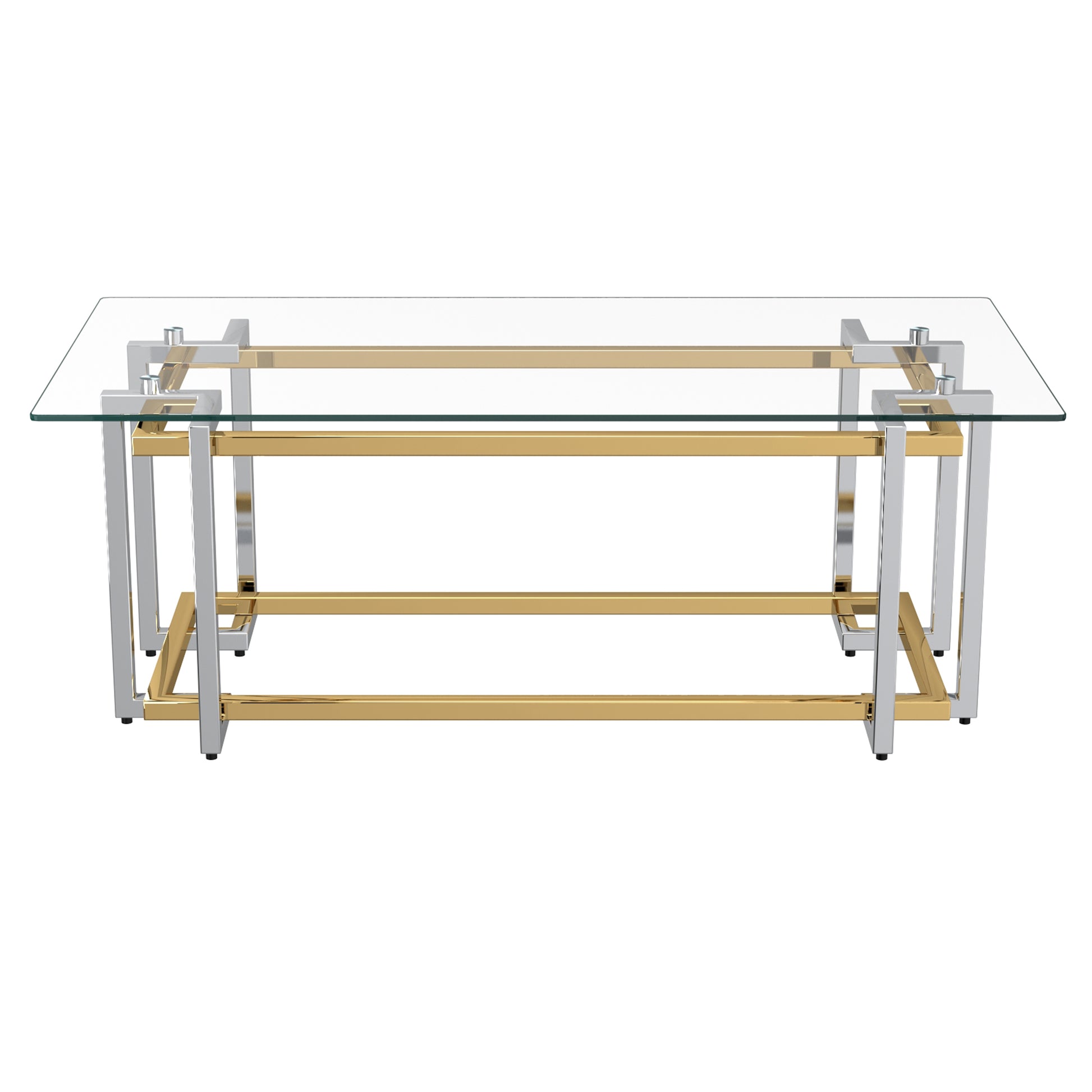 Florina Rectangular Coffee Table - Silver/Gold Metal and Glass-DECOROLALA