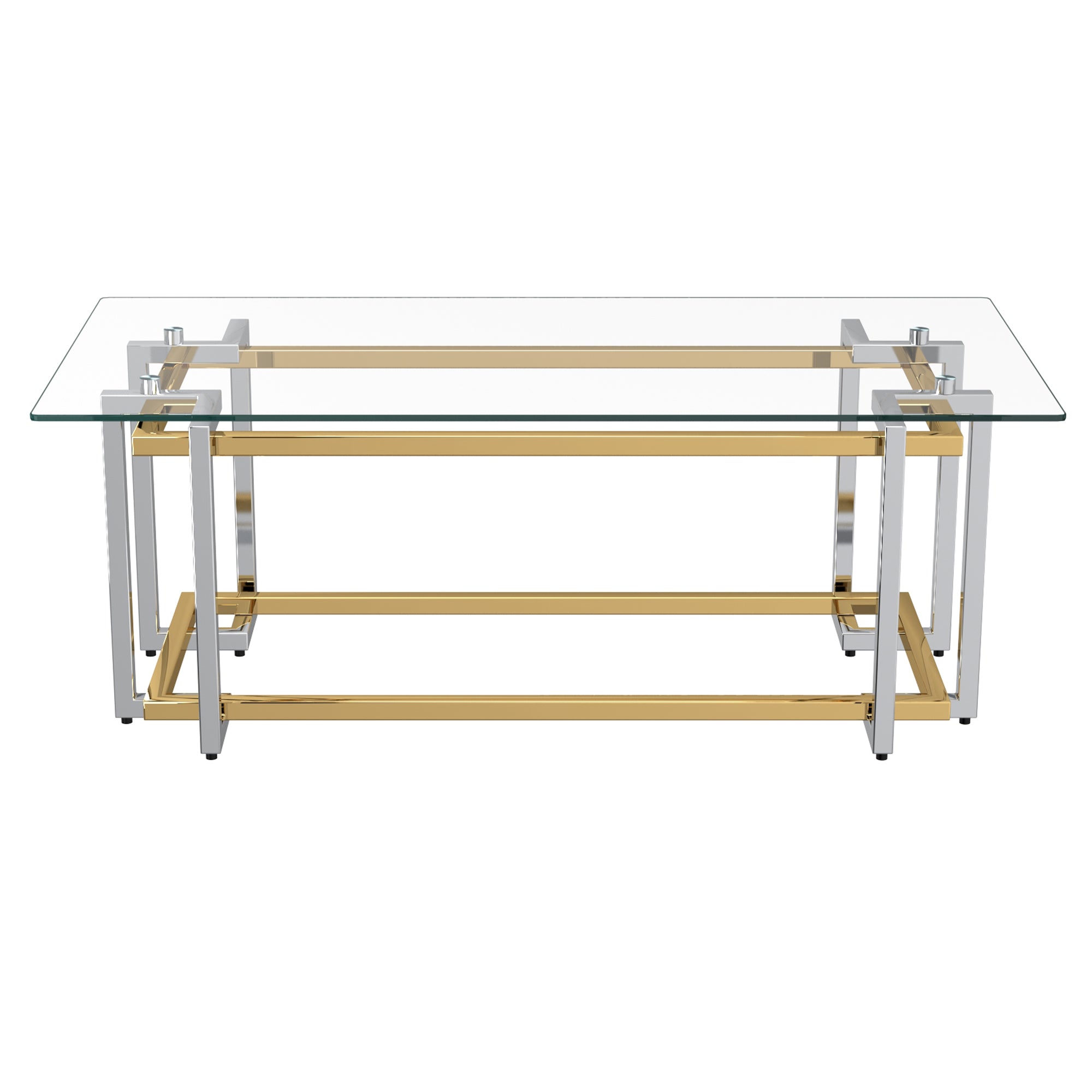 Florina Rectangular Coffee Table - Silver/Gold Metal and Glass-DECOROLALA
