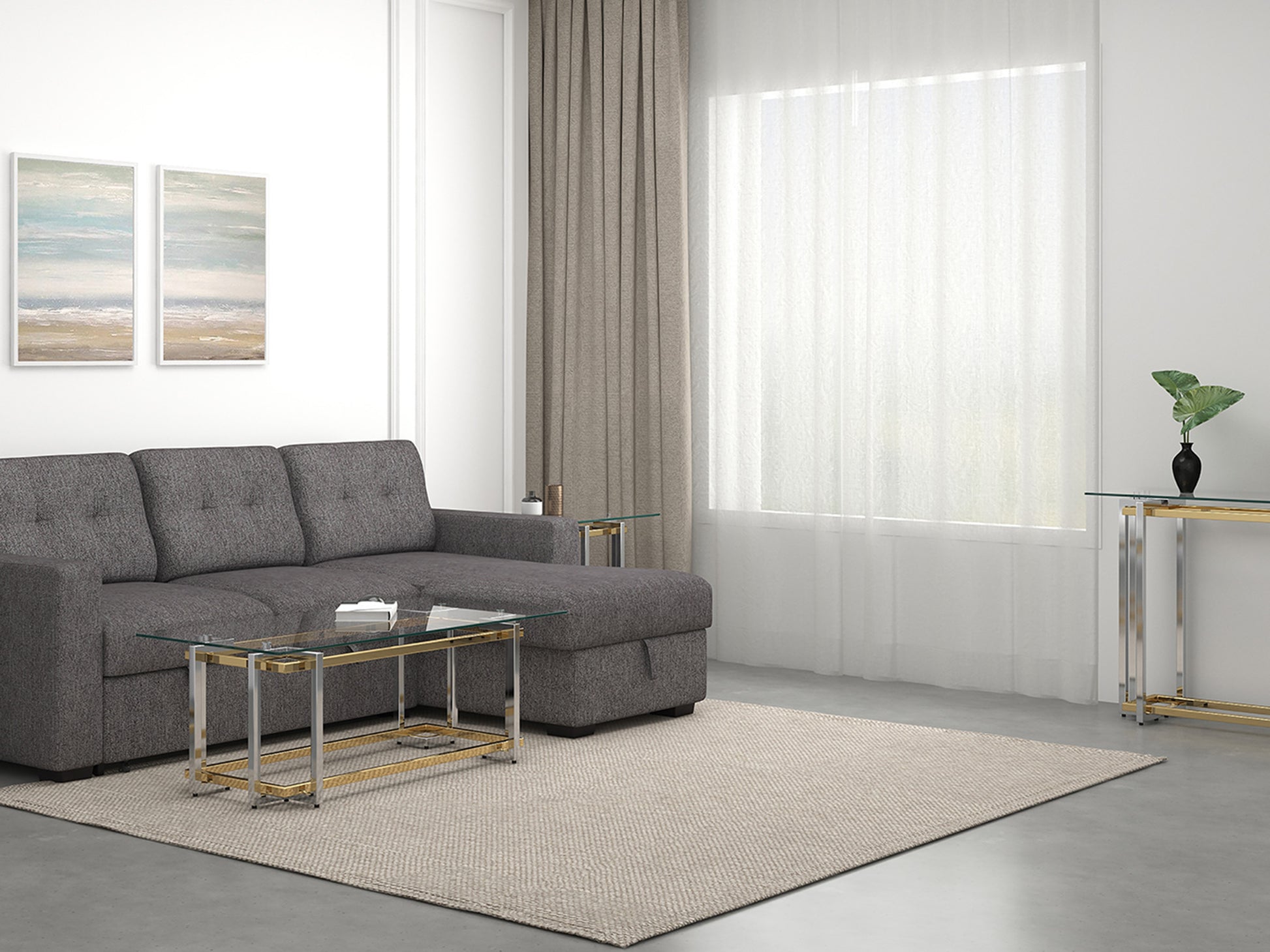 Florina Rectangular Coffee Table - Silver/Gold Metal and Glass-DECOROLALA