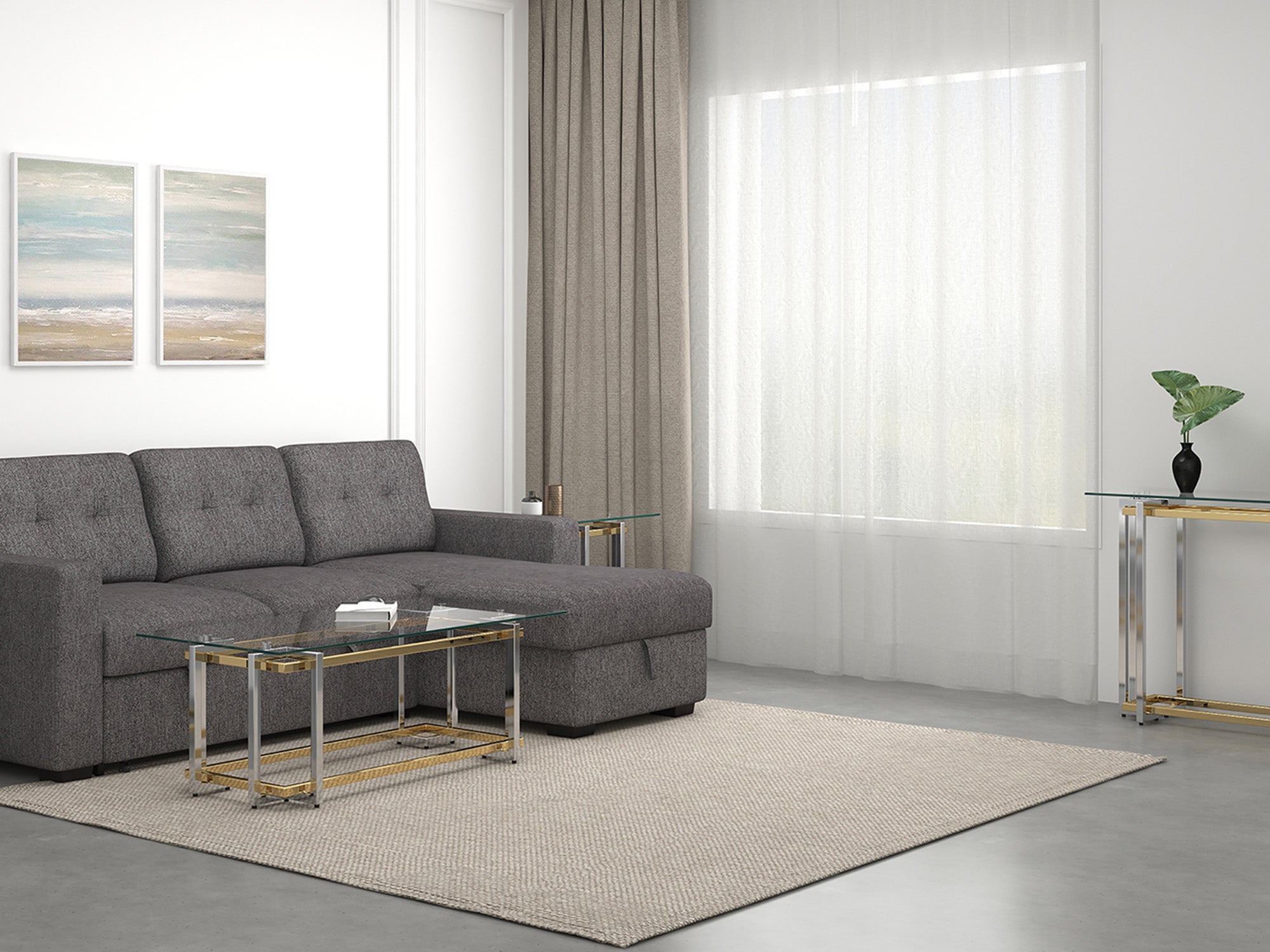 Florina Rectangular Coffee Table - Silver/Gold Metal and Glass-DECOROLALA