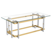 Florina Rectangular Coffee Table - Silver/Gold Metal and Glass-DECOROLALA