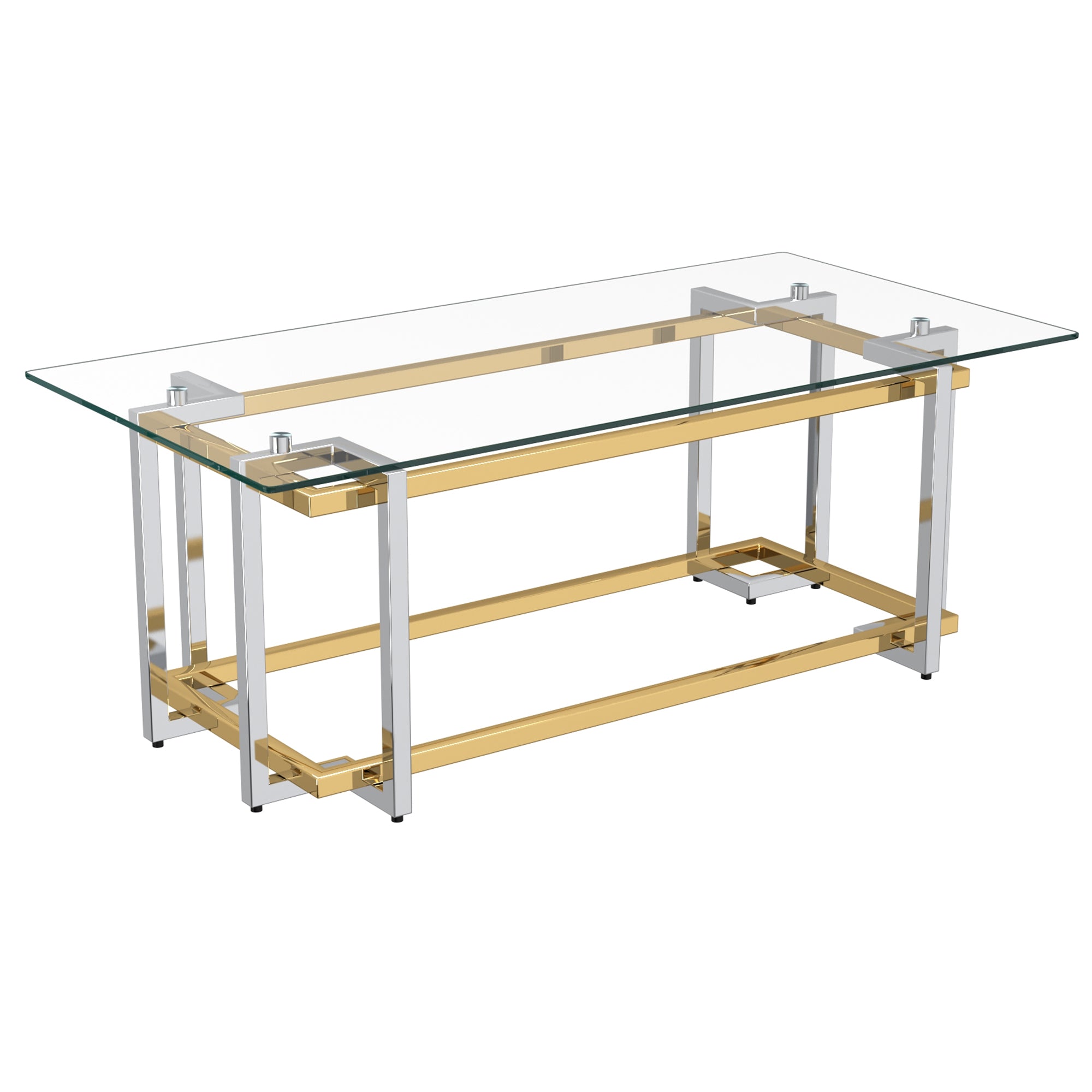 Florina Rectangular Coffee Table - Silver/Gold Metal and Glass-DECOROLALA