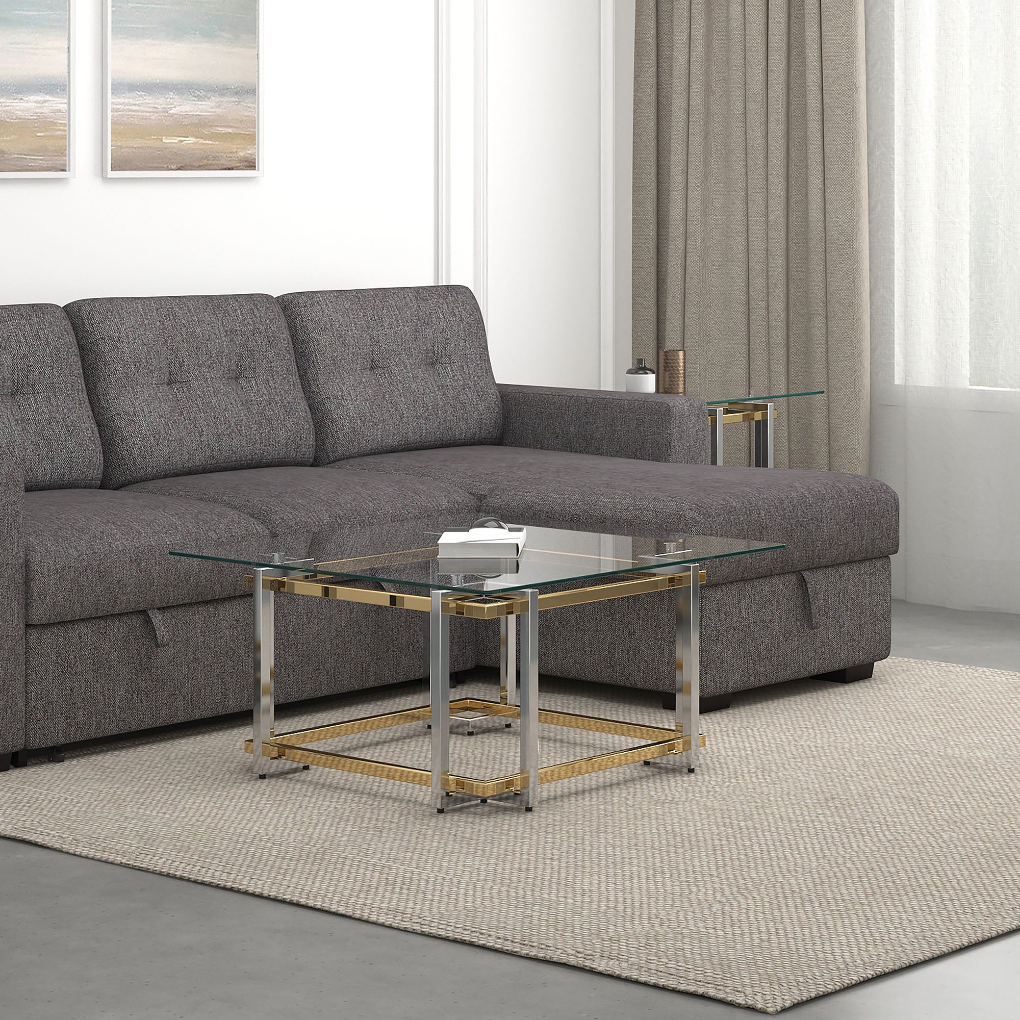 Florina-SQ Coffee Table - Silver/Gold Metal and Glass-DECOROLALA