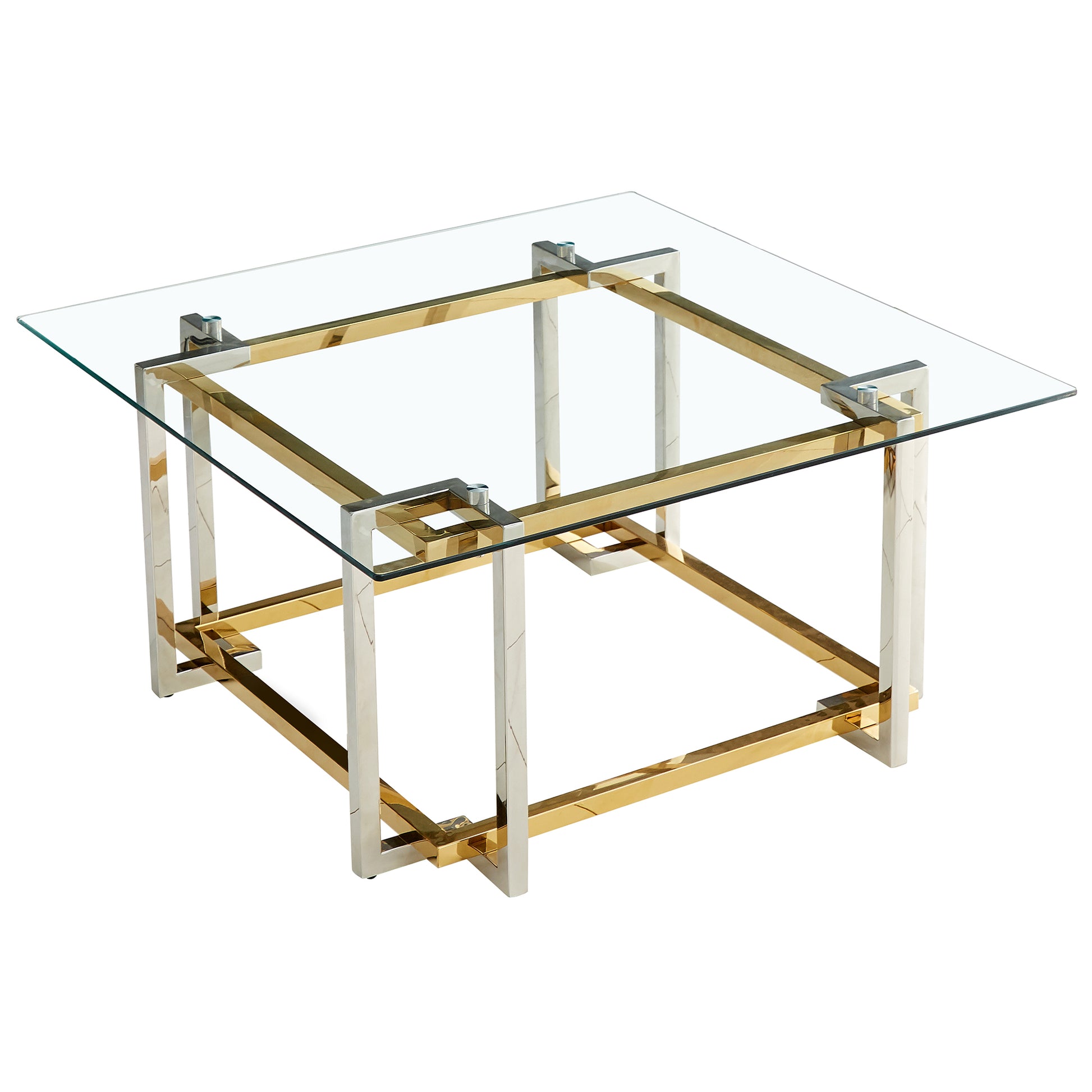 Florina-SQ Coffee Table - Silver/Gold Metal and Glass-DECOROLALA