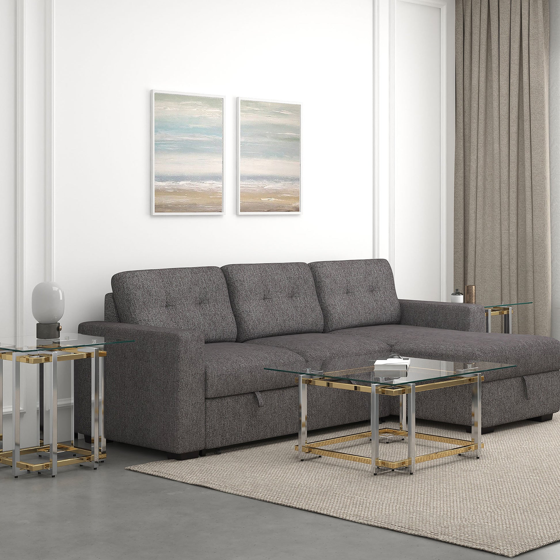 Florina-SQ Coffee Table - Silver/Gold Metal and Glass-DECOROLALA