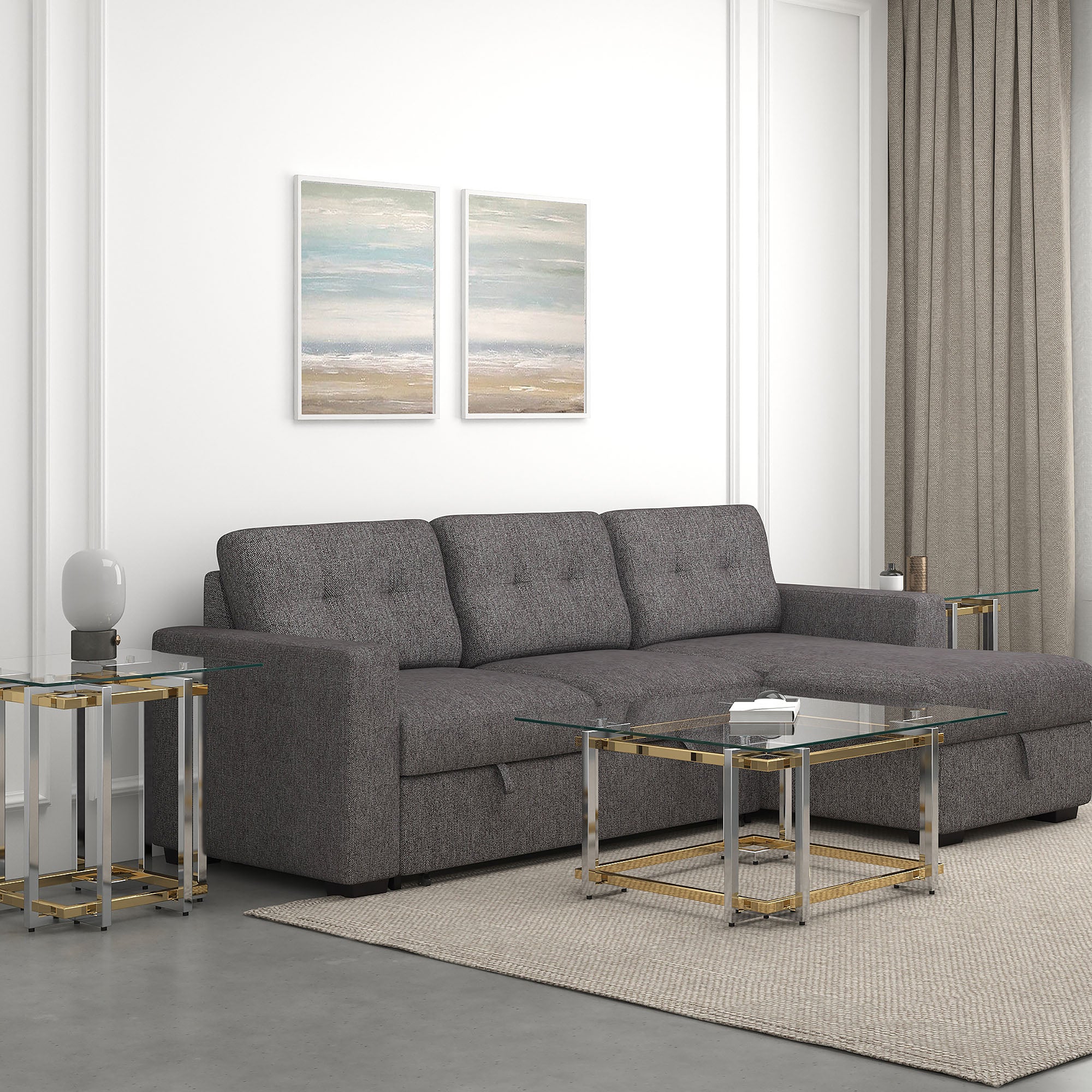 Florina-SQ Coffee Table - Silver/Gold Metal and Glass-DECOROLALA