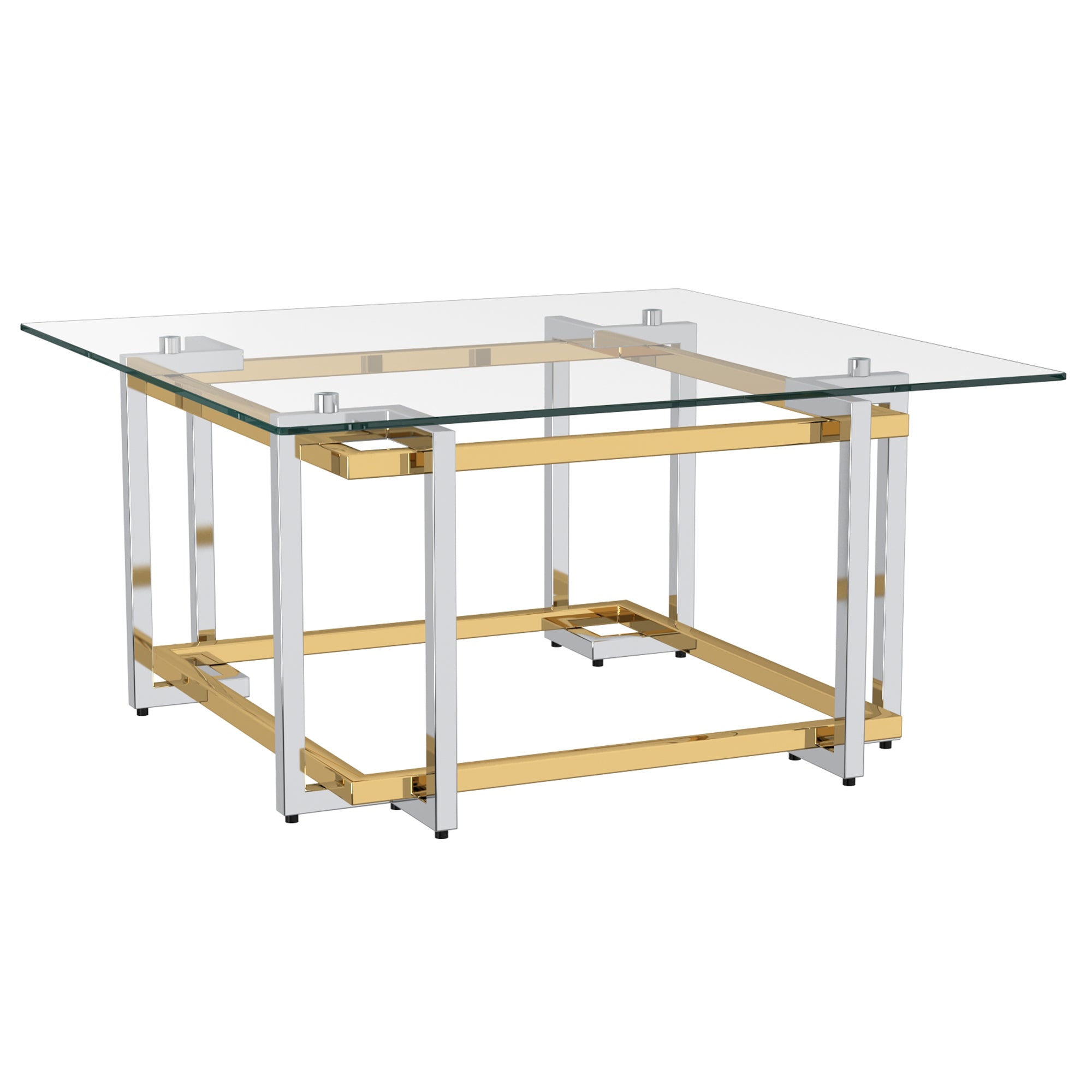Florina-SQ Coffee Table - Silver/Gold Metal and Glass-DECOROLALA