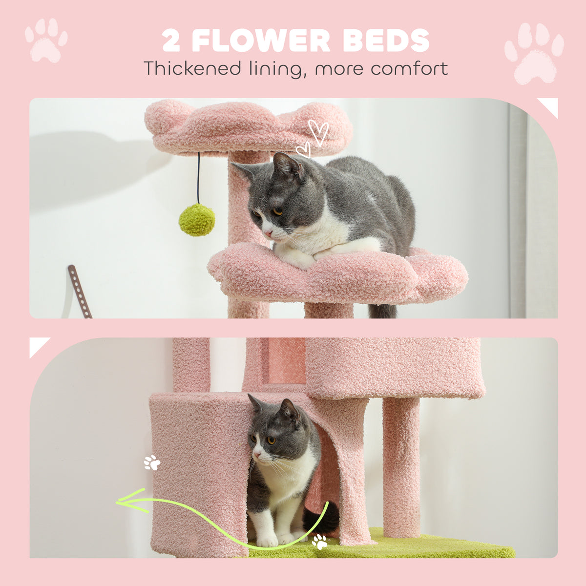 Flower Cat Tree - 62" Multi-Level Cat Tower with Sisal Posts, Pink-Cats-DECOROLALA