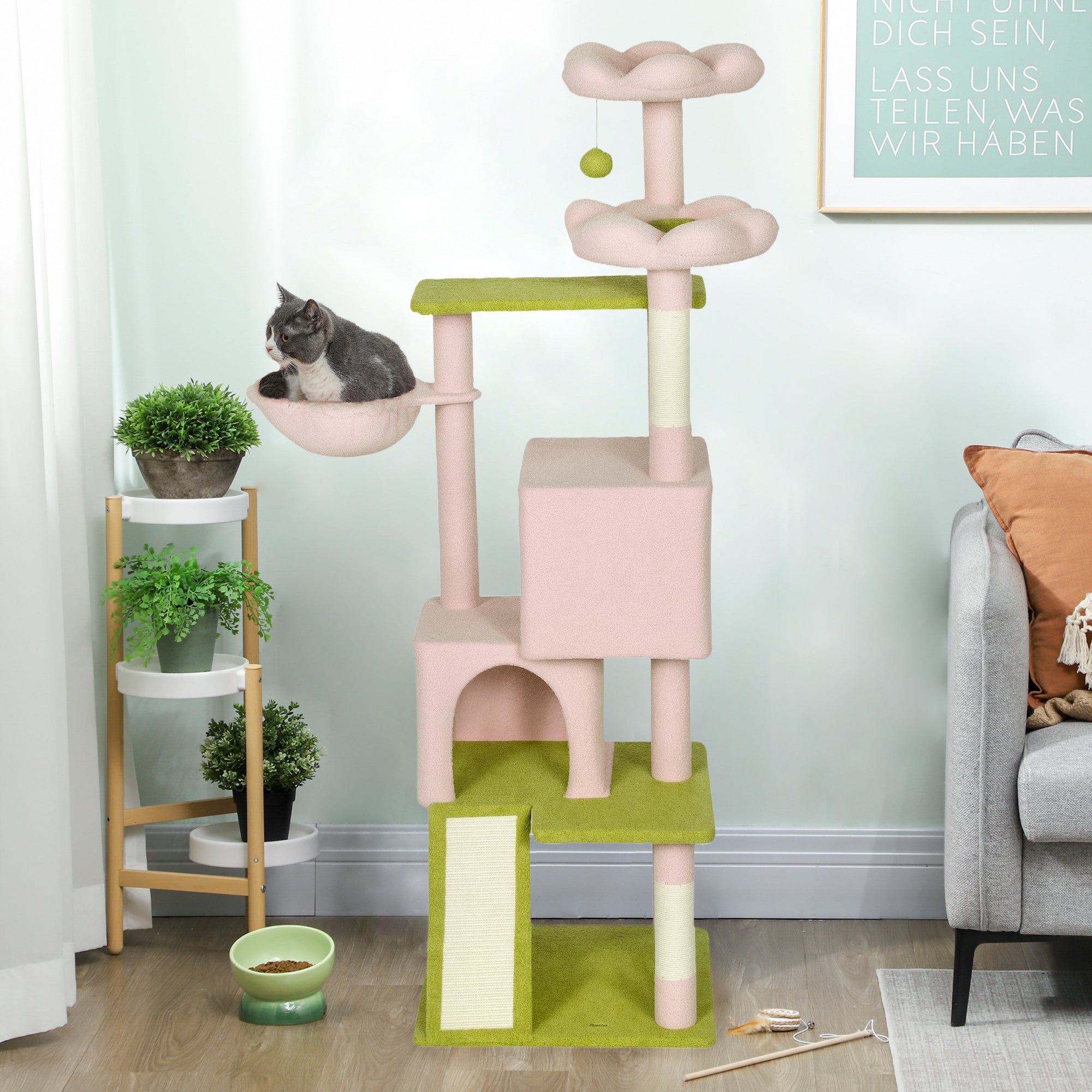 Flower Cat Tree - 62" Multi-Level Cat Tower with Sisal Posts, Pink-Cats-DECOROLALA