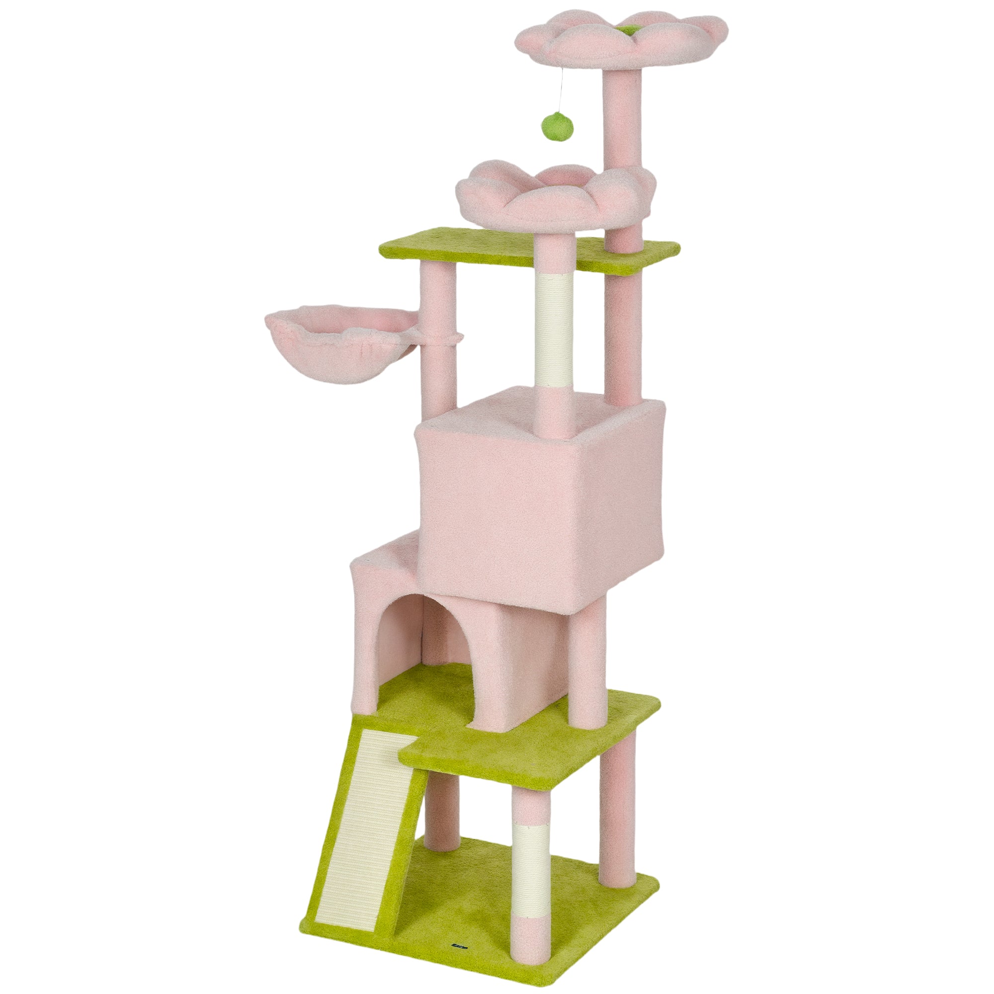 Flower Cat Tree with Sisal Scratching Posts, Multi-Level Cat Tower, Pink-Cats-DECOROLALA
