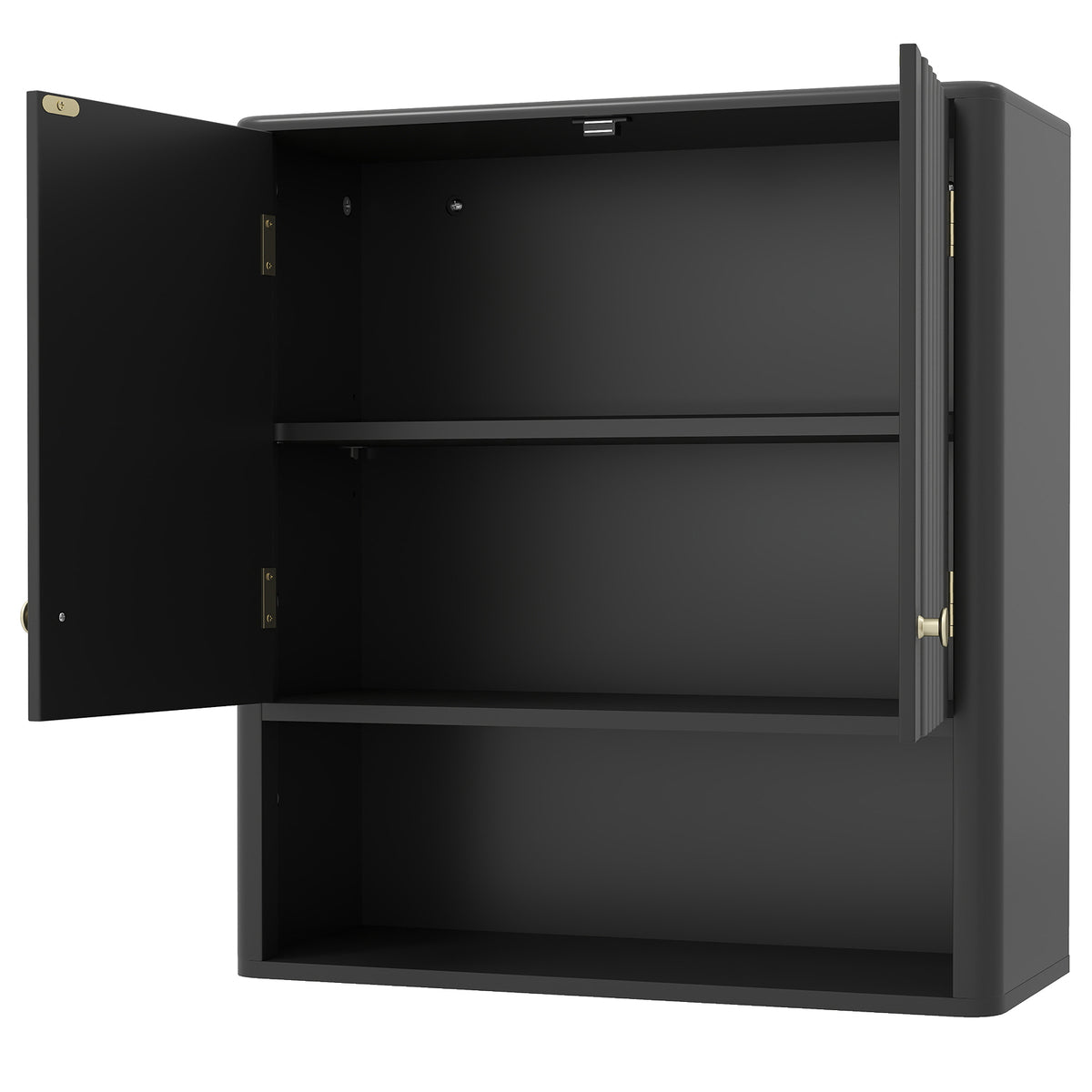 Fluted Bathroom Wall Cabinet - Black 2-Door Storage with Shelf-Wall Cabinets-DECOROLALA