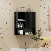 Fluted Bathroom Wall Cabinet - Black 2-Door Storage with Shelf-Wall Cabinets-DECOROLALA