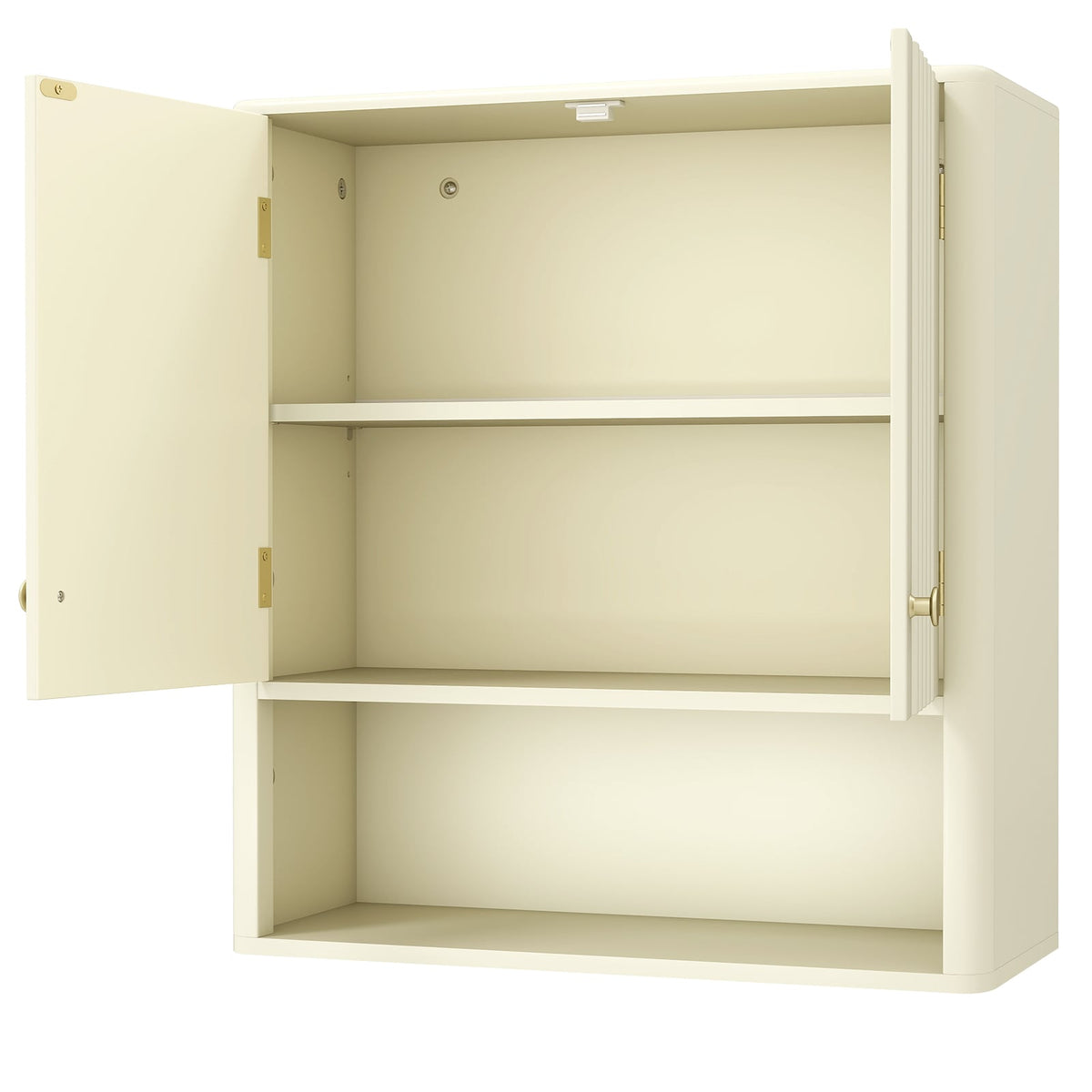 Fluted Bathroom Wall Cabinet with Open Shelf - Beige 24"-Wall Cabinets-DECOROLALA