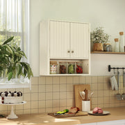 Fluted Bathroom Wall Cabinet with Open Shelf - Beige 24"-Wall Cabinets-DECOROLALA