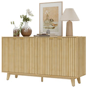 Fluted Sideboard Buffet Cabinet, 55" Nature Wood with 4 Doors, Shelves-DECOROLALA