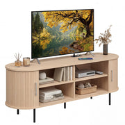 Fluted TV Stand for TVs up to 60" Mid Century Curved Entertainment Center-Natural-Entertainment Centers & TV Stands-DECOROLALA