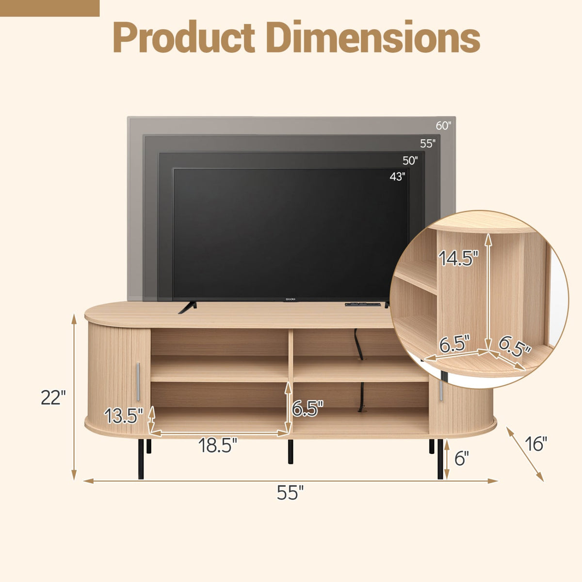 Fluted TV Stand for TVs up to 60" Mid Century Curved Entertainment Center-Natural-Entertainment Centers & TV Stands-DECOROLALA