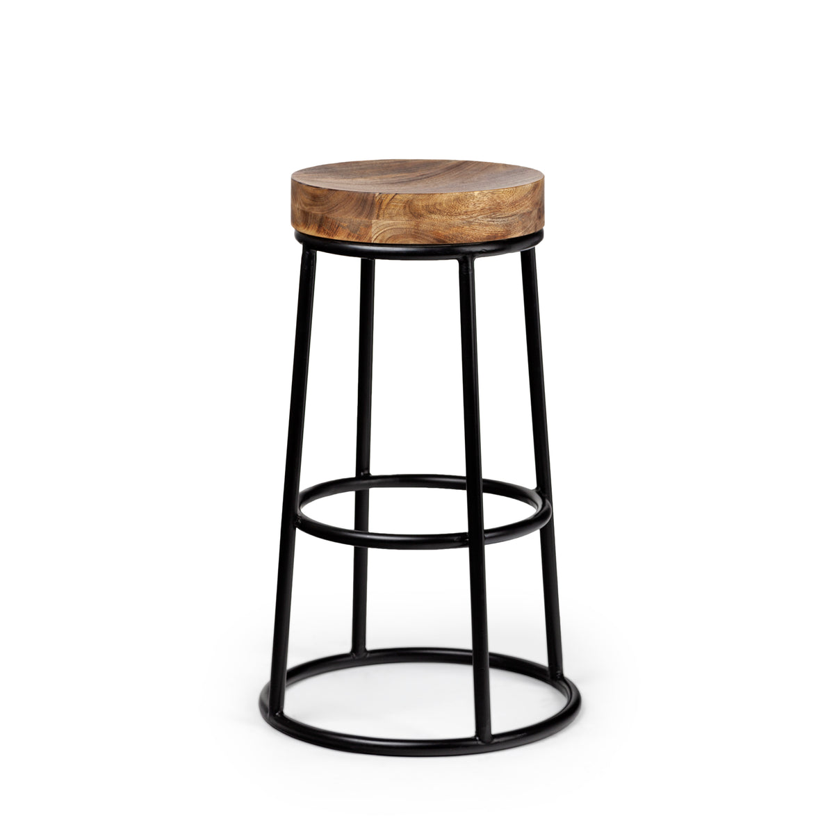 Flynn 26.25" Seat Height Brown Wood Seat Black Metal Frame Stool-Bar Stools-DECOROLALA