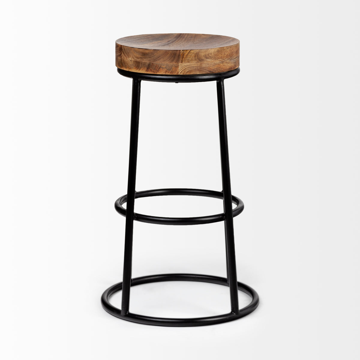 Flynn 26.25" Seat Height Brown Wood Seat Black Metal Frame Stool-Bar Stools-DECOROLALA