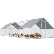 9.8' x 26.2' x 6.6' Chicken Coop Cage, Outdoor Hen House w/Cover & Lockable Door