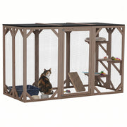 71"L Catio Outdoor Cat Enclosure, Indoor Cat Cage, Pet House, Small Animal Hutch for 1-2 Rabbit, Kitten, Kitty Crate Kennel w/ Waterproof Roof, Multi-Level Platforms, Brown