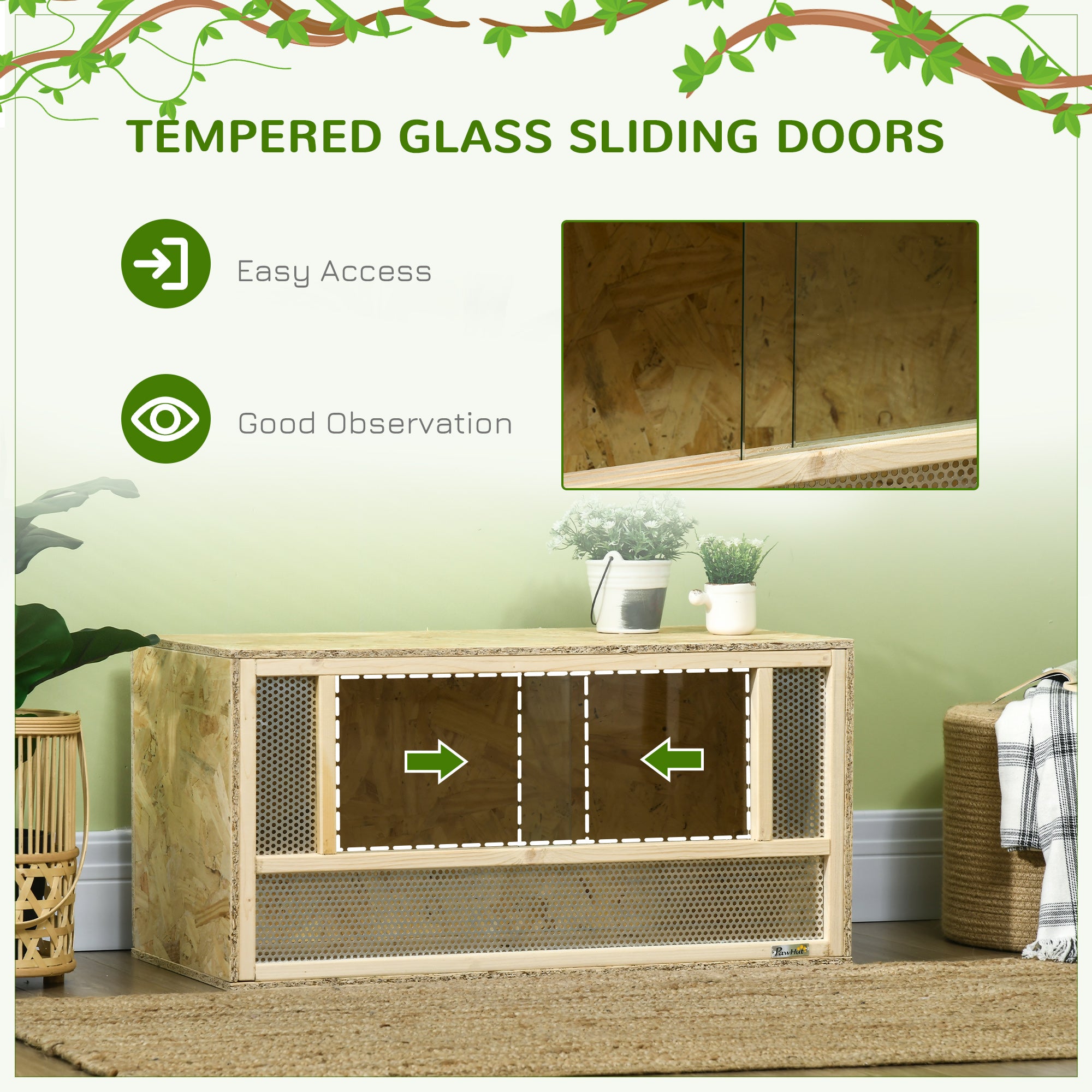 Wooden Reptile Terrarium with Sliding Door for Chameleon, Lizard, Snake, Frog, Turtle, 31.5" x 15.7" x 15.7"