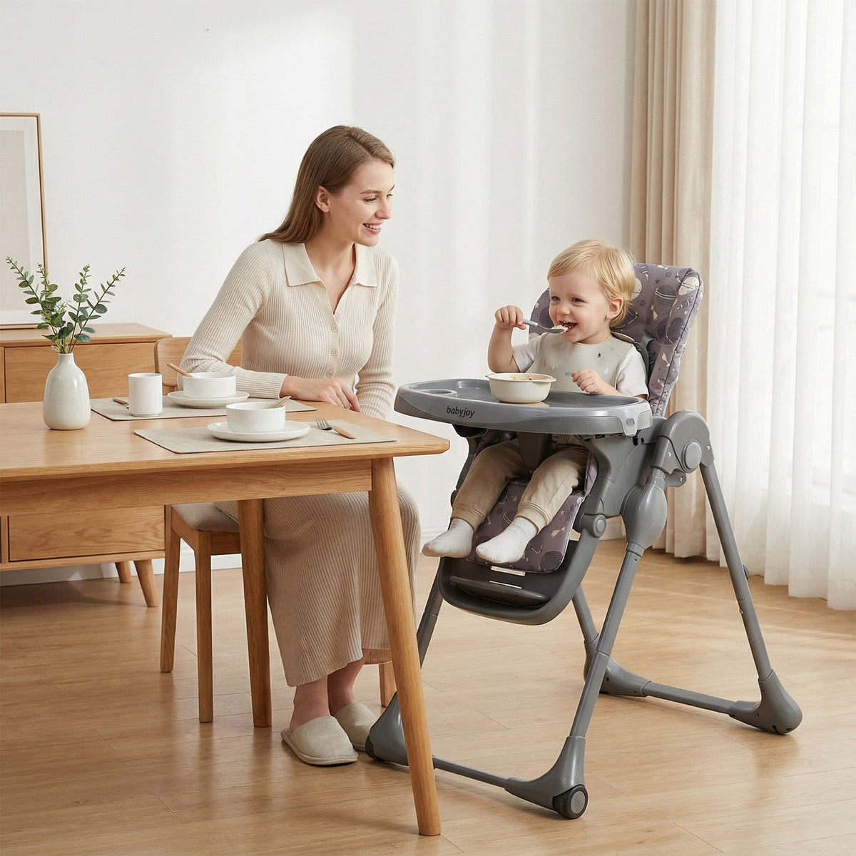 Folable High Chair with Detachable Cushion and High Chair for Babies and Toddlers-Gray-High Chairs-DECOROLALA