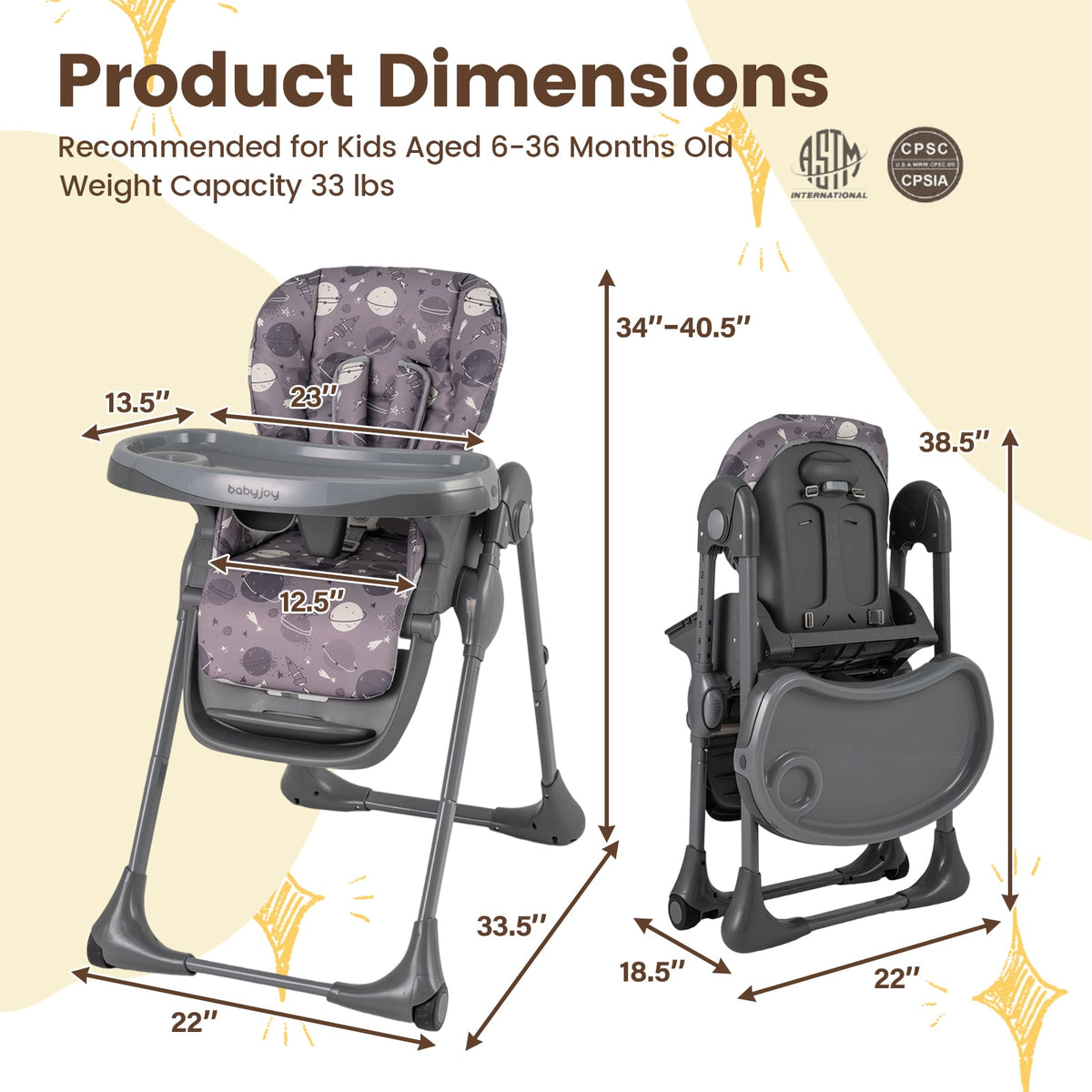 Folable High Chair with Detachable Cushion and High Chair for Babies and Toddlers-Gray-High Chairs-DECOROLALA