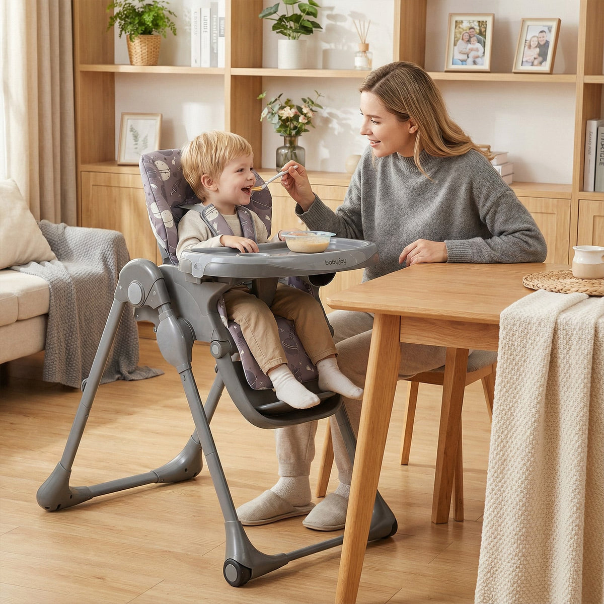 Folable High Chair with Detachable Cushion and High Chair for Babies and Toddlers-Gray-High Chairs-DECOROLALA
