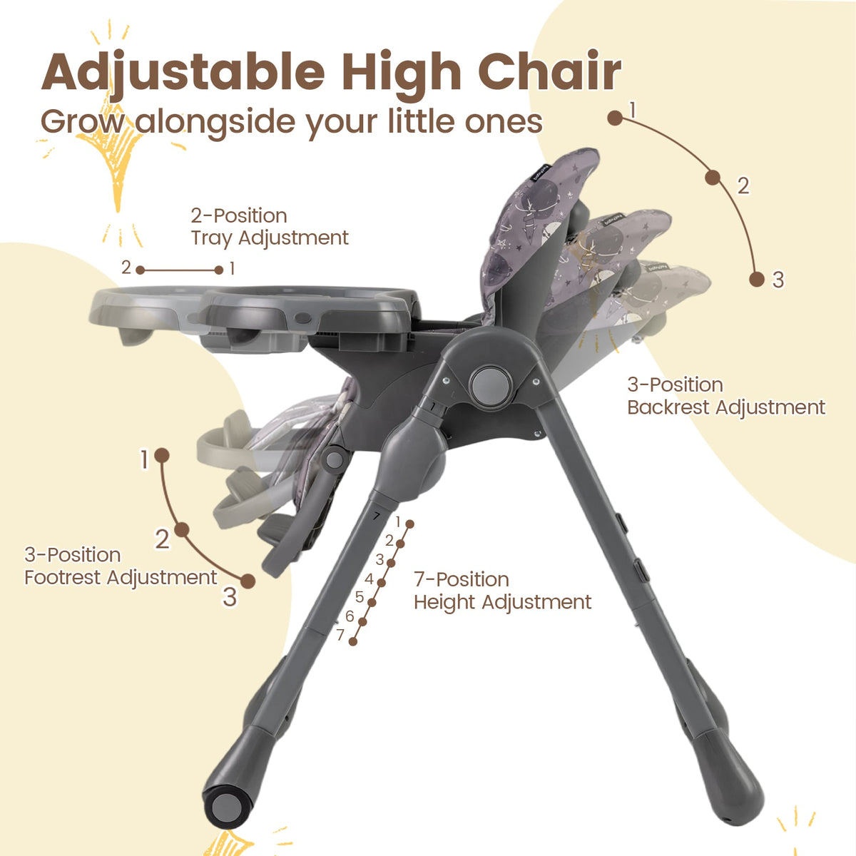 Folable High Chair with Detachable Cushion and High Chair for Babies and Toddlers-Gray-High Chairs-DECOROLALA