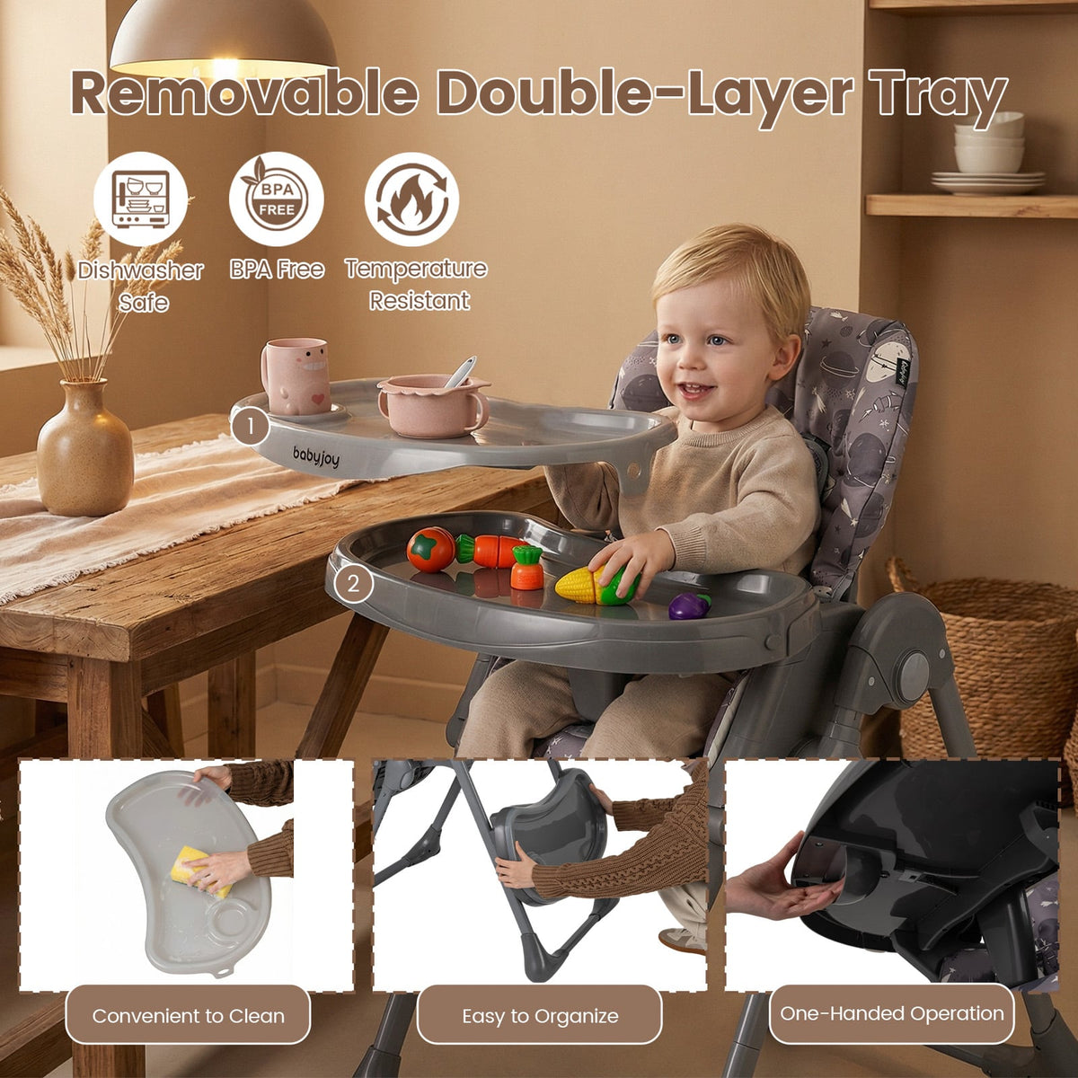Folable High Chair with Detachable Cushion and High Chair for Babies and Toddlers-Gray-High Chairs-DECOROLALA