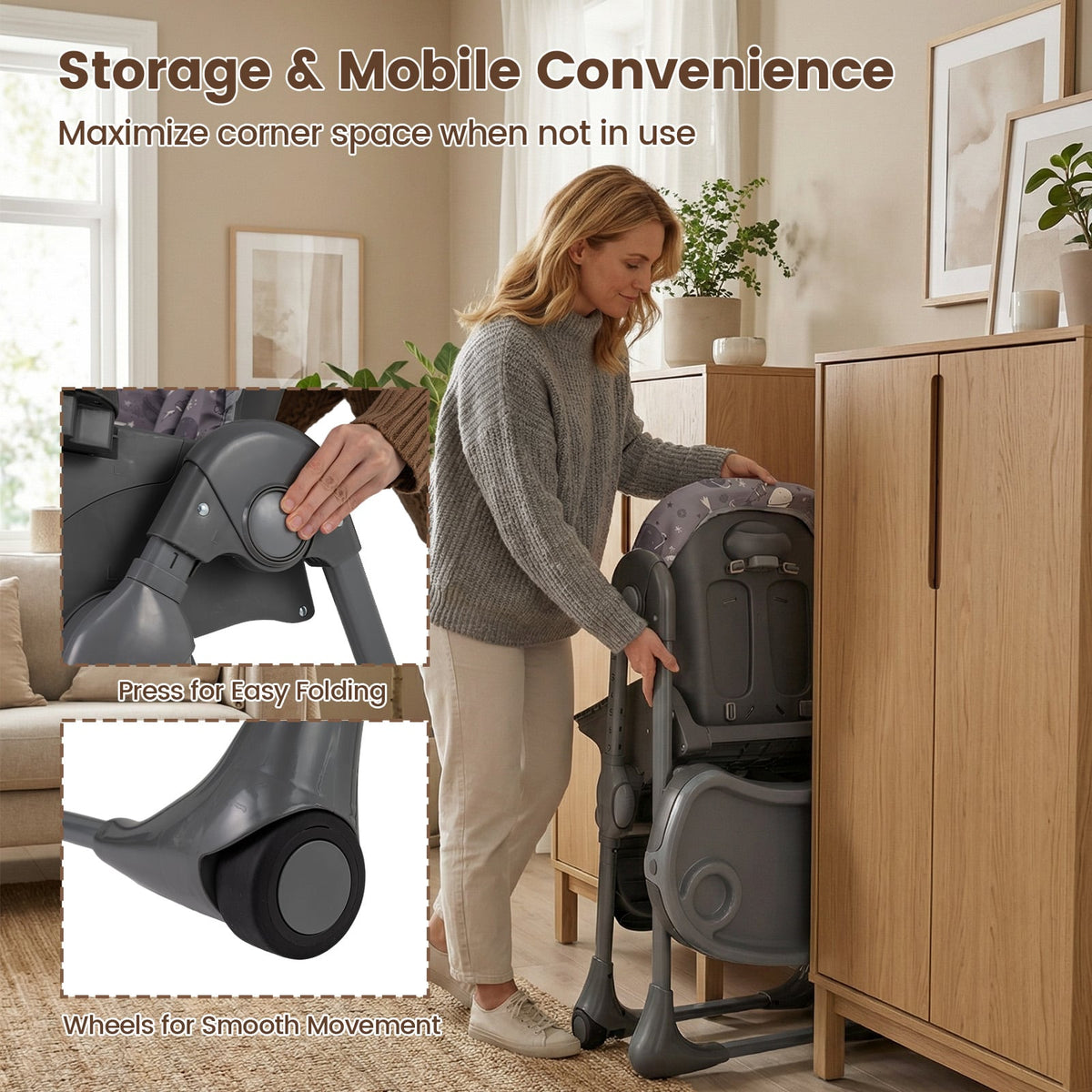 Folable High Chair with Detachable Cushion and High Chair for Babies and Toddlers-Gray-High Chairs-DECOROLALA