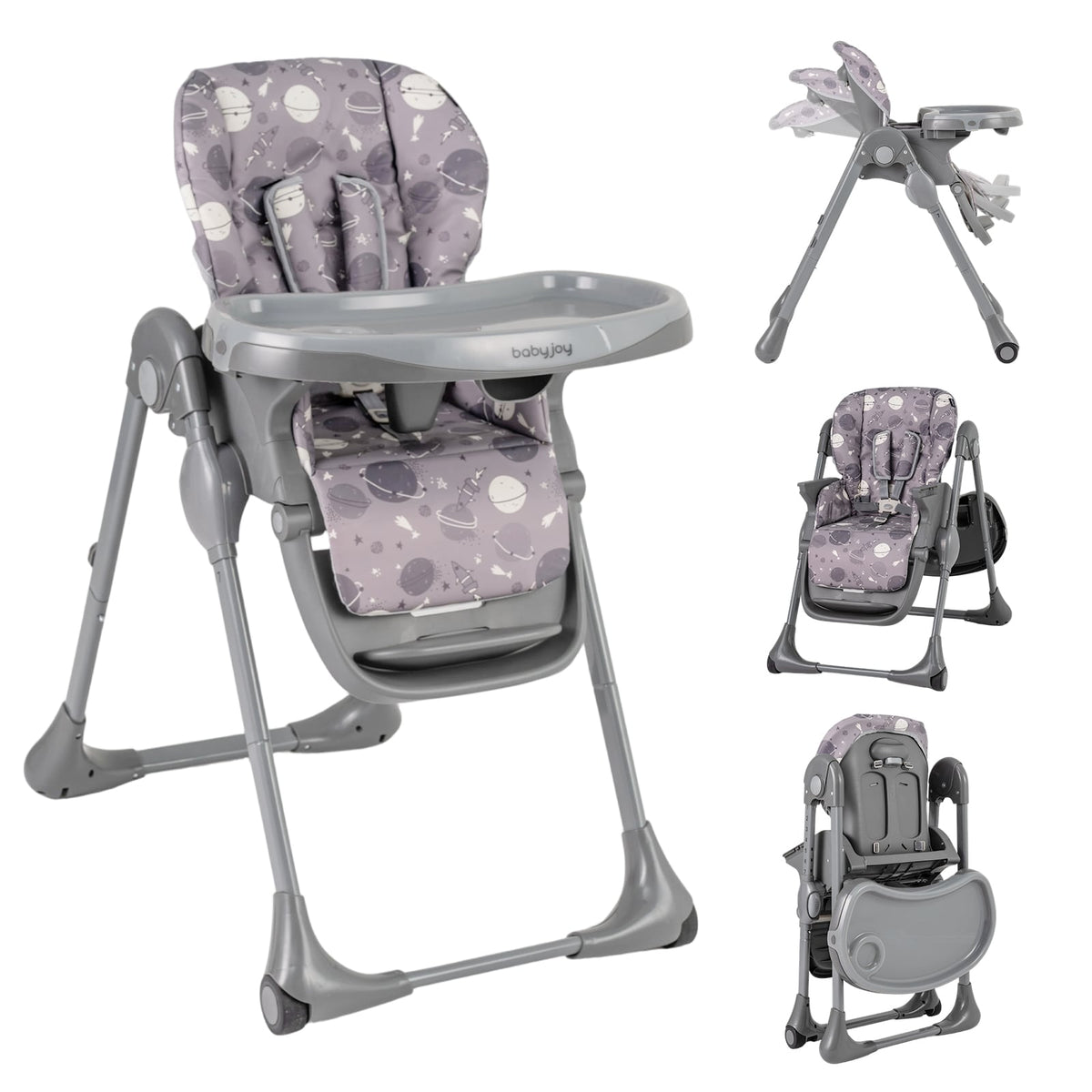 Folable High Chair with Detachable Cushion and High Chair for Babies and Toddlers-Gray-High Chairs-DECOROLALA