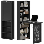Fold-out Convertible Office Desk, Wall Mount Computer Desk with Blackboard and Side Shelf, Black-Office Products > Office Furniture > Office Desks & Work Stations > Computer Desks-DECOROLALA