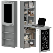 Fold-out Convertible Office Desk, Wall Mount Computer Desk with Blackboard and Side Shelf, Charcoal Grey-Office Products > Office Furniture > Office Desks & Work Stations > Computer Desks-DECOROLALA