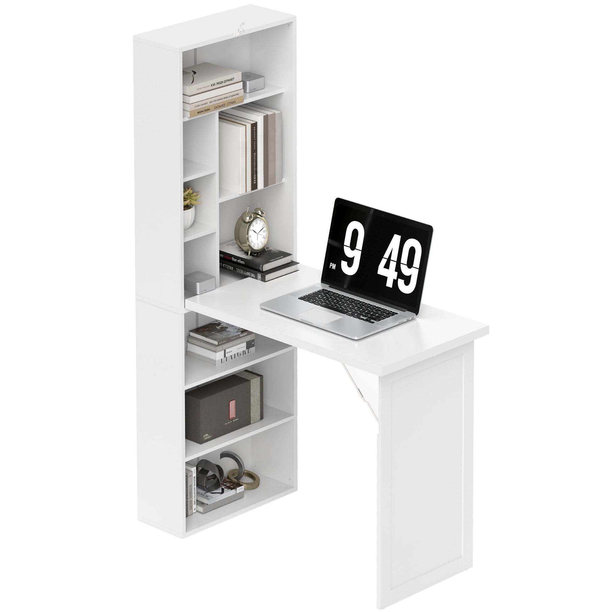 Fold-out Convertible Office Desk, Wall Mount Computer Desk with Whiteboard and Side Shelf, White-Office Products > Office Furniture > Office Desks & Work Stations > Computer Desks-DECOROLALA