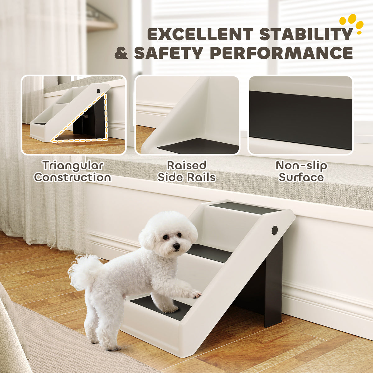 Foldable 3-Step Pet Stairs for Small Dogs and Cats - 14.5" H-Dogs-DECOROLALA