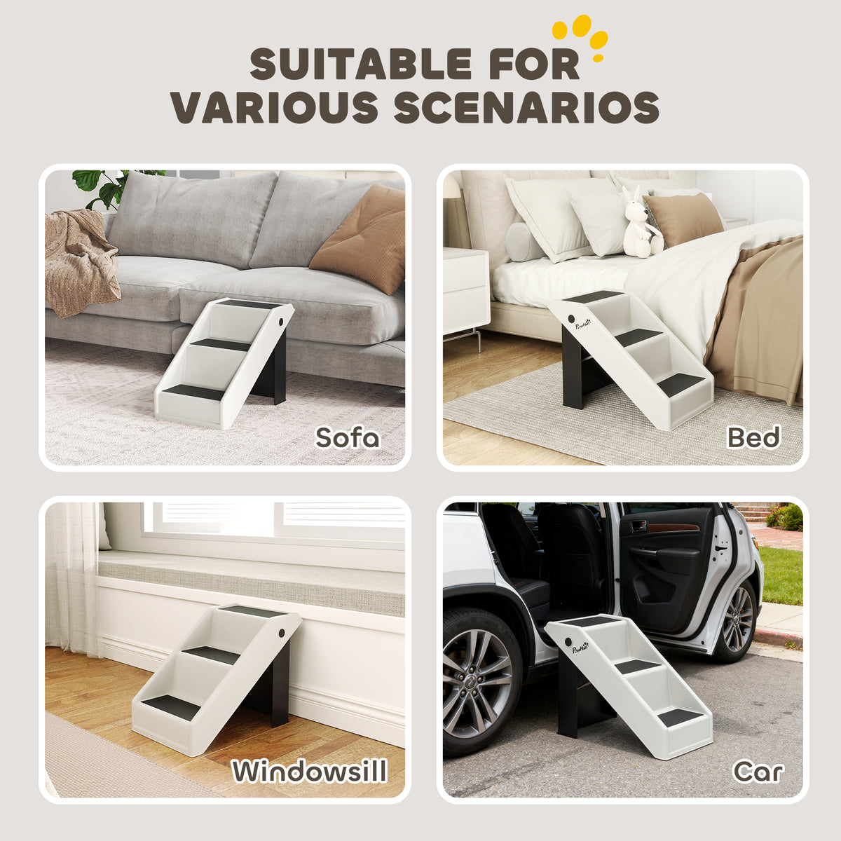 Foldable 3-Step Pet Stairs for Small Dogs and Cats - 14.5" H-Dogs-DECOROLALA